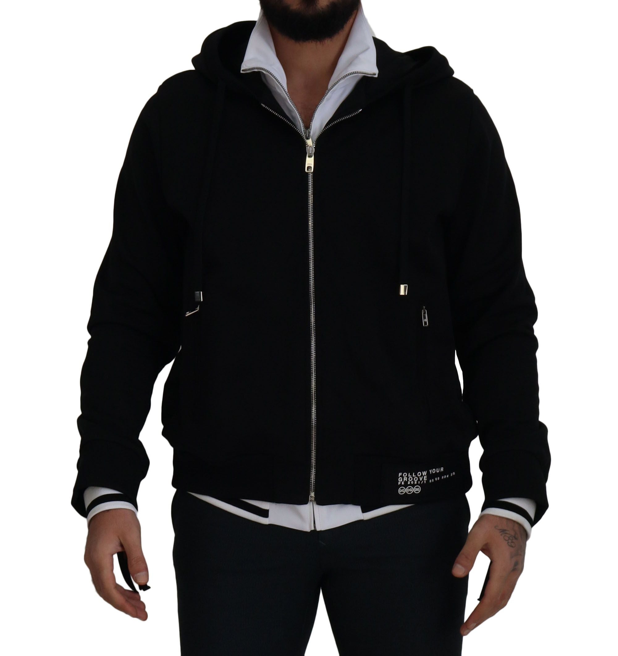 Dolce & Gabbana Black Polyester Hooded Full Zip Jacket Dolce & Gabbana
