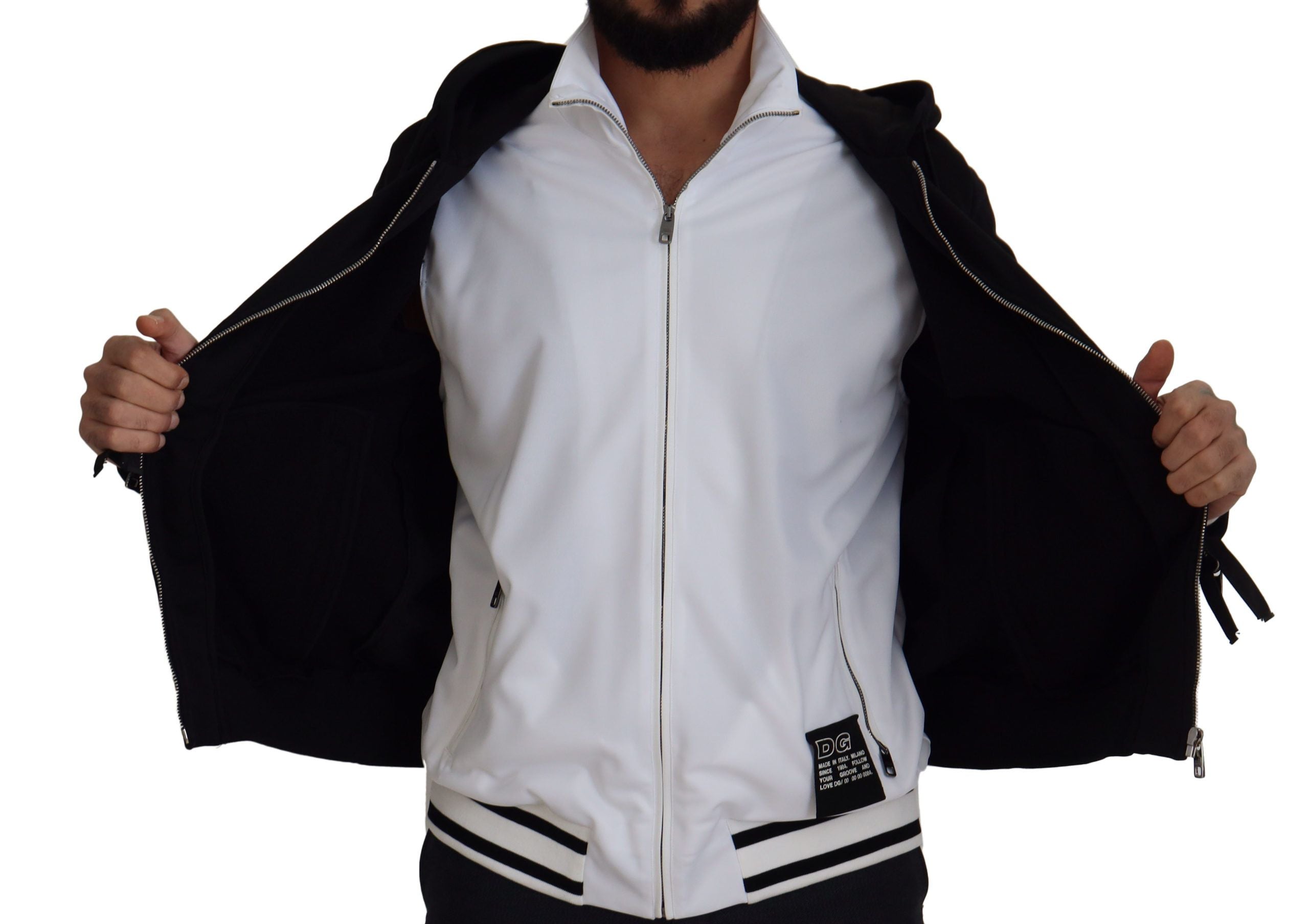 Dolce & Gabbana Black Polyester Hooded Full Zip Jacket Dolce & Gabbana