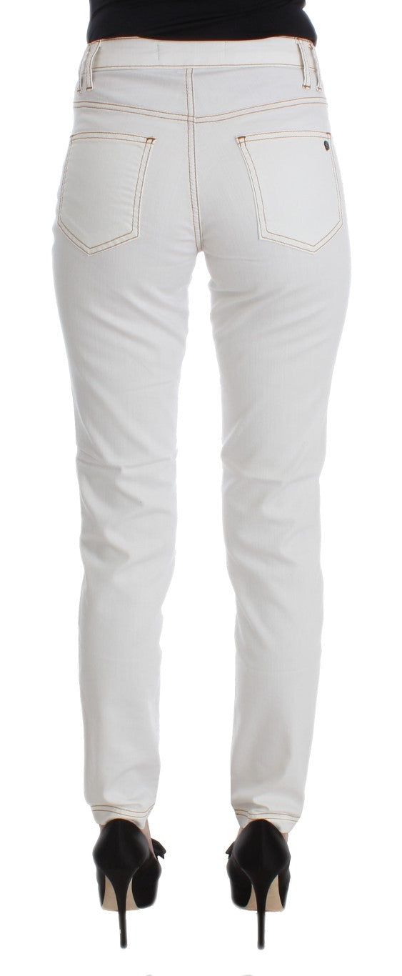 Cavalli White Cotton Blend Slim Fit Jeans Cavalli
