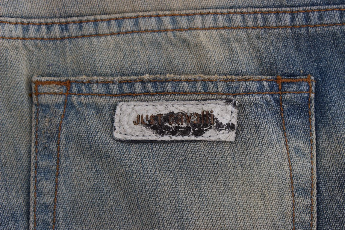 Cavalli Blue Wash Cotton Slim Fit Bootcut Jeans Cavalli