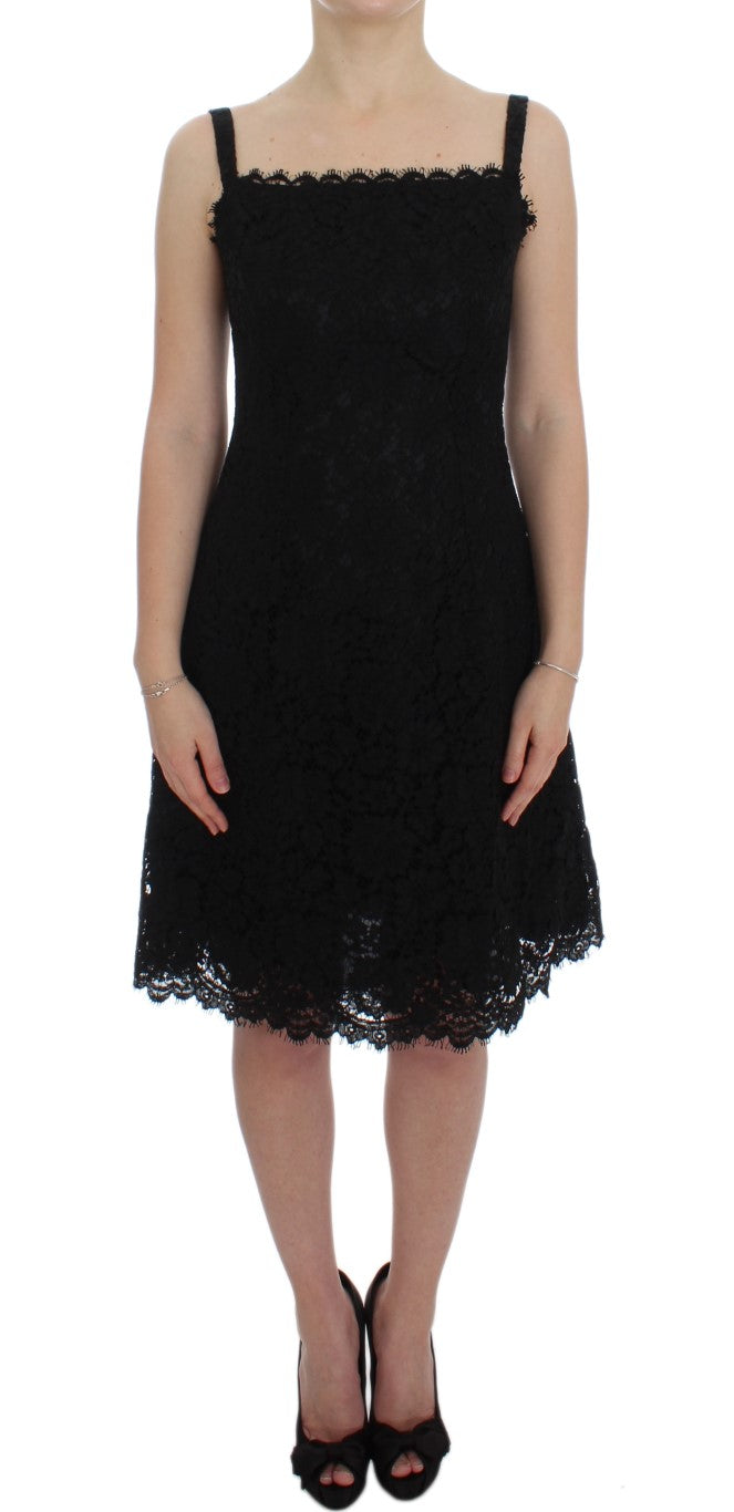 Dolce & Gabbana Black Floral Lace Shift Knee Length Dress Dolce & Gabbana