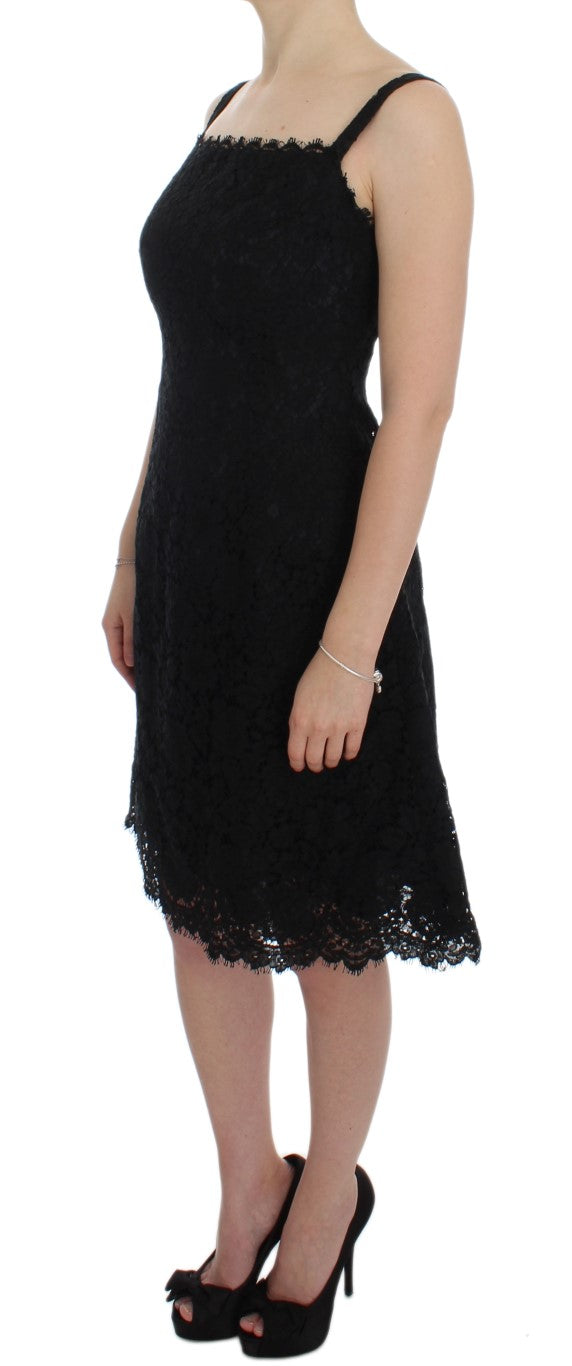 Dolce & Gabbana Black Floral Lace Shift Knee Length Dress Dolce & Gabbana