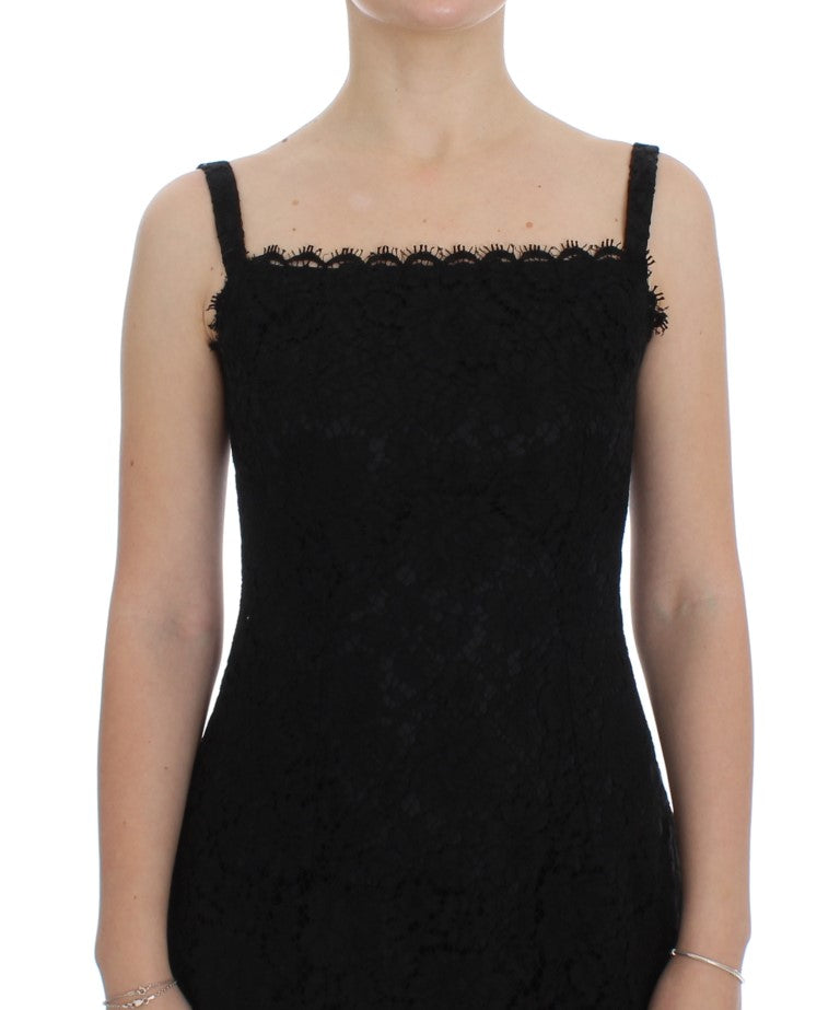 Dolce & Gabbana Black Floral Lace Shift Knee Length Dress Dolce & Gabbana