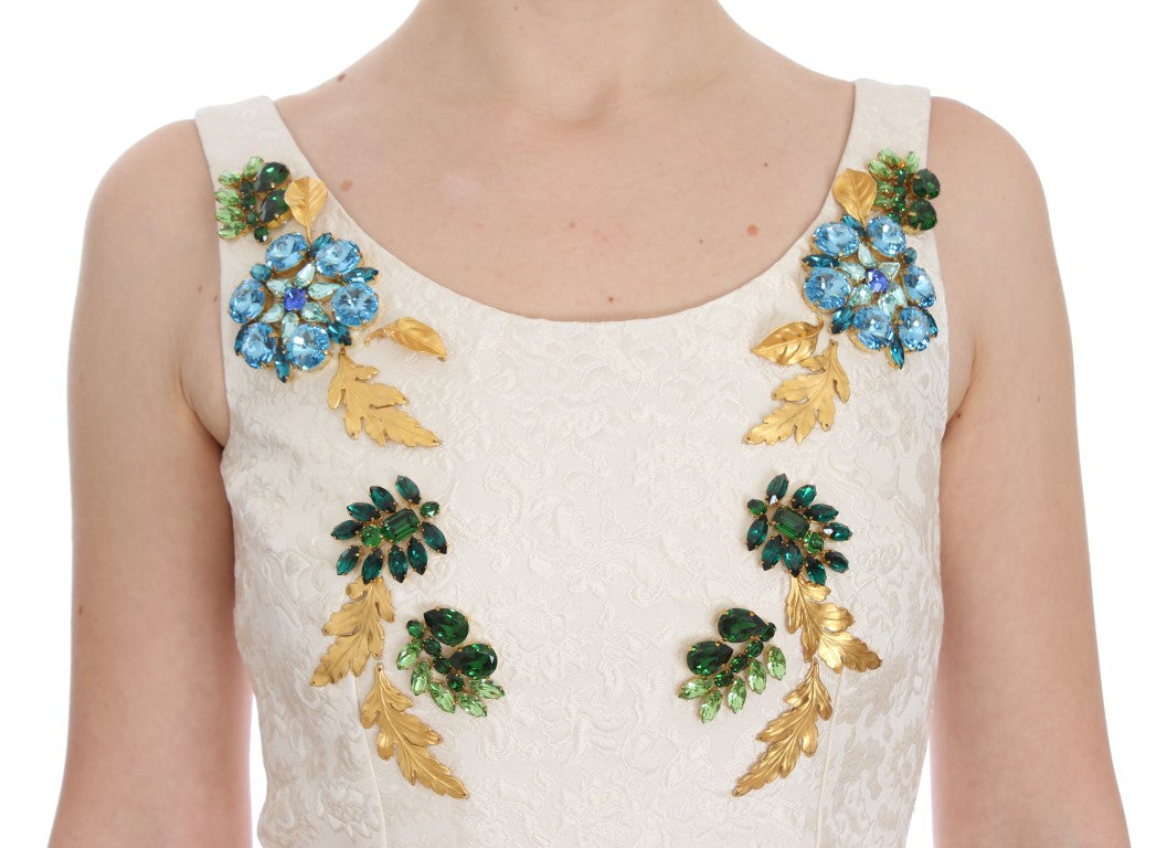 Dolce & Gabbana White Brocade Crystal Sheath Dress Dolce & Gabbana