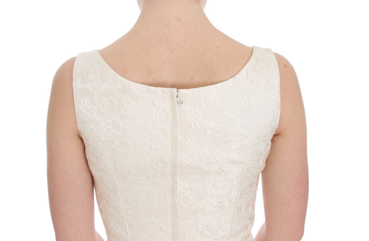 Dolce & Gabbana White Brocade Crystal Sheath Dress Dolce & Gabbana