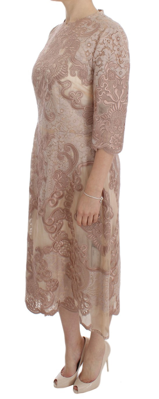 Dolce & Gabbana Pink Silk Lace Ricamo Shift Gown Dress Dolce & Gabbana