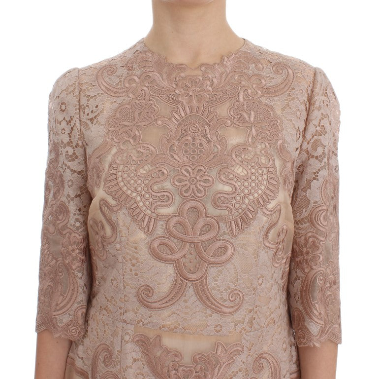Dolce & Gabbana Pink Silk Lace Ricamo Shift Gown Dress Dolce & Gabbana