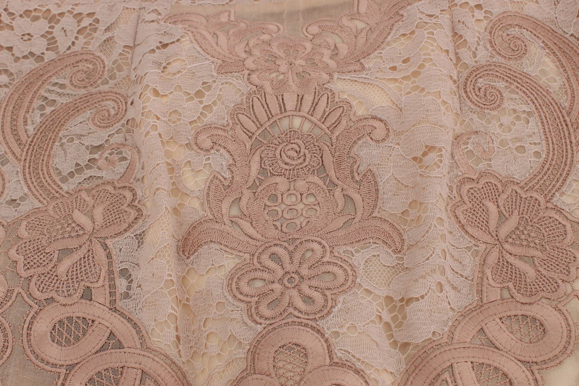Dolce & Gabbana Pink Silk Lace Ricamo Shift Gown Dress Dolce & Gabbana