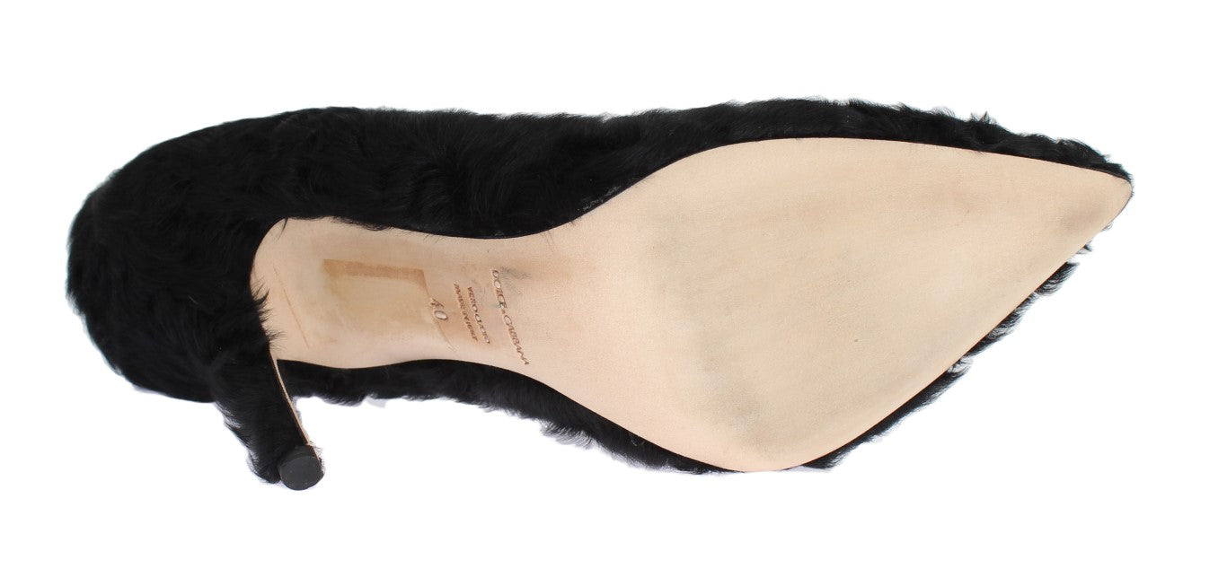 Dolce & Gabbana Black Xiangao Lamb Fur Leather Pumps Dolce & Gabbana