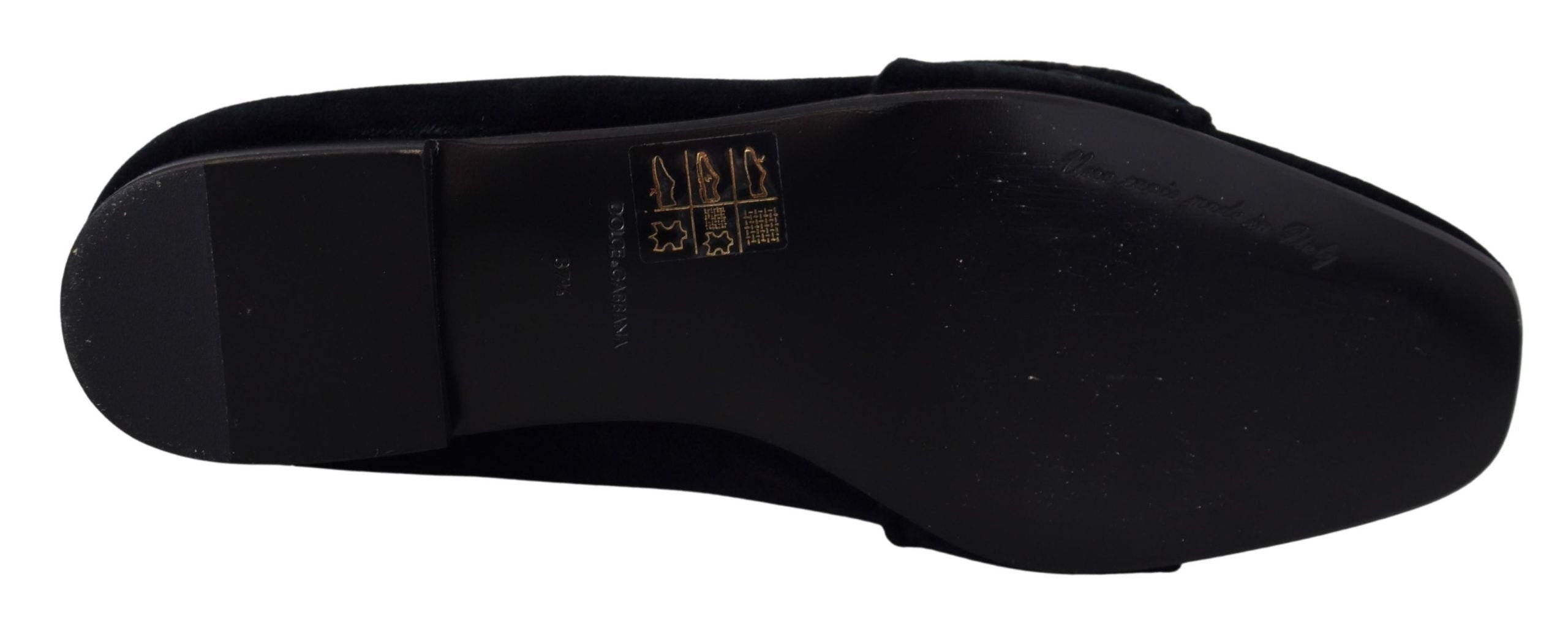 Dolce & Gabbana Black Velvet Crystals Loafers Flats Shoes Dolce & Gabbana