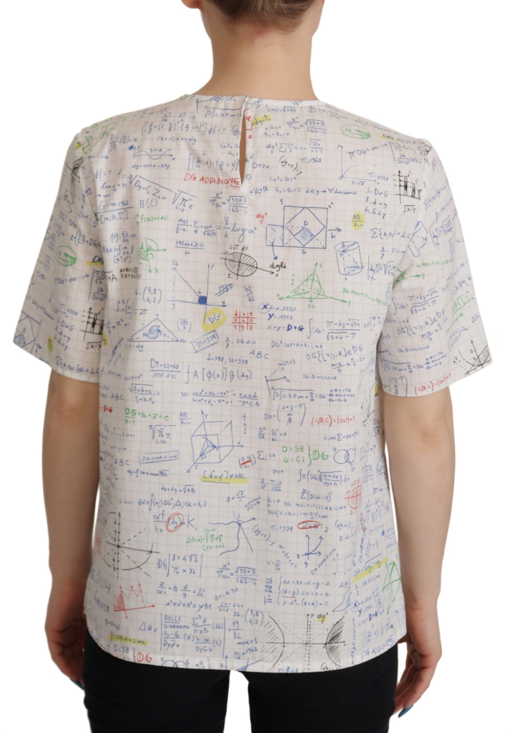 Dolce & Gabbana White Cotton Algebra Print Short Sleeves Top Dolce & Gabbana