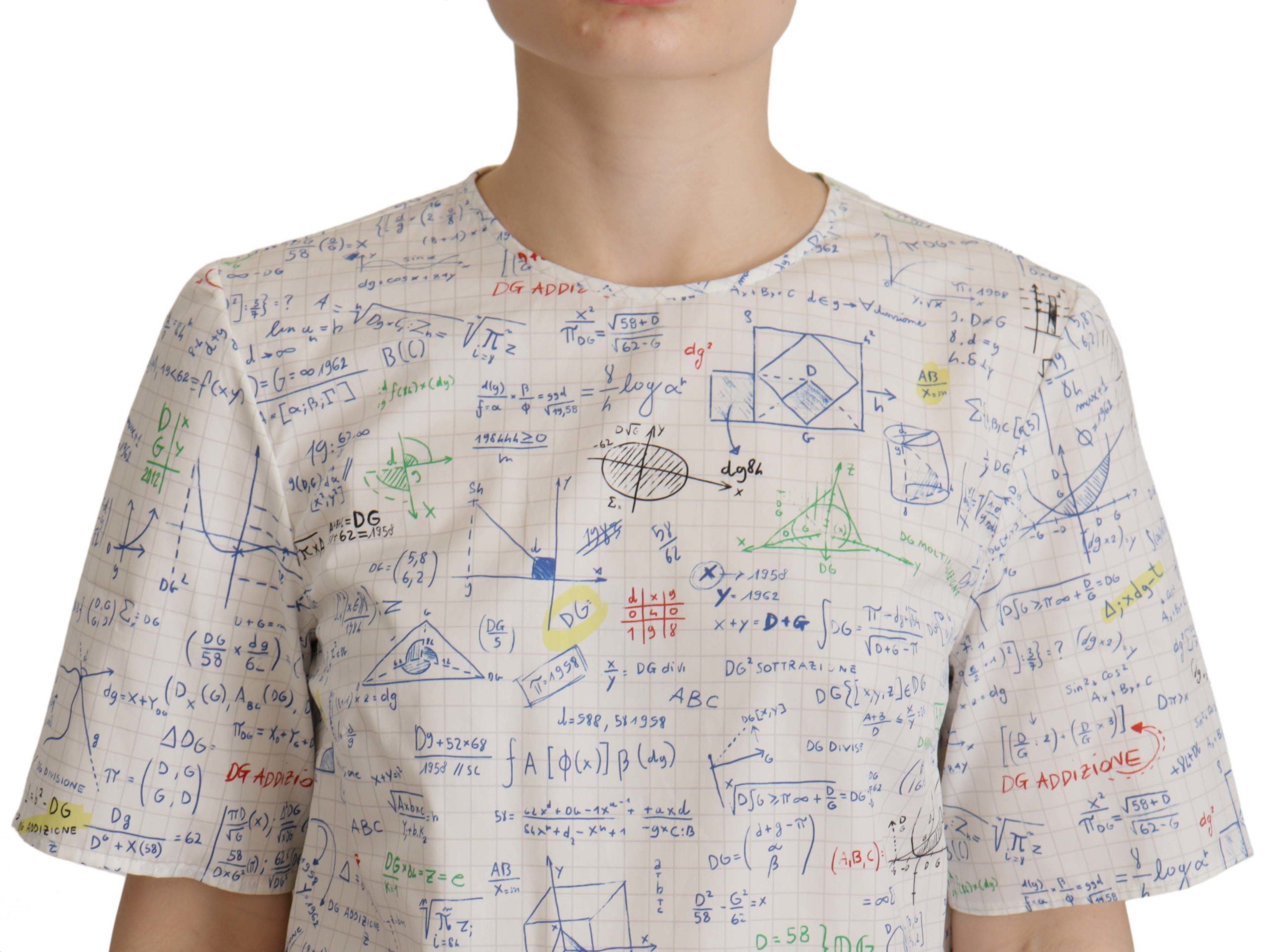 Dolce & Gabbana White Cotton Algebra Print Short Sleeves Top Dolce & Gabbana