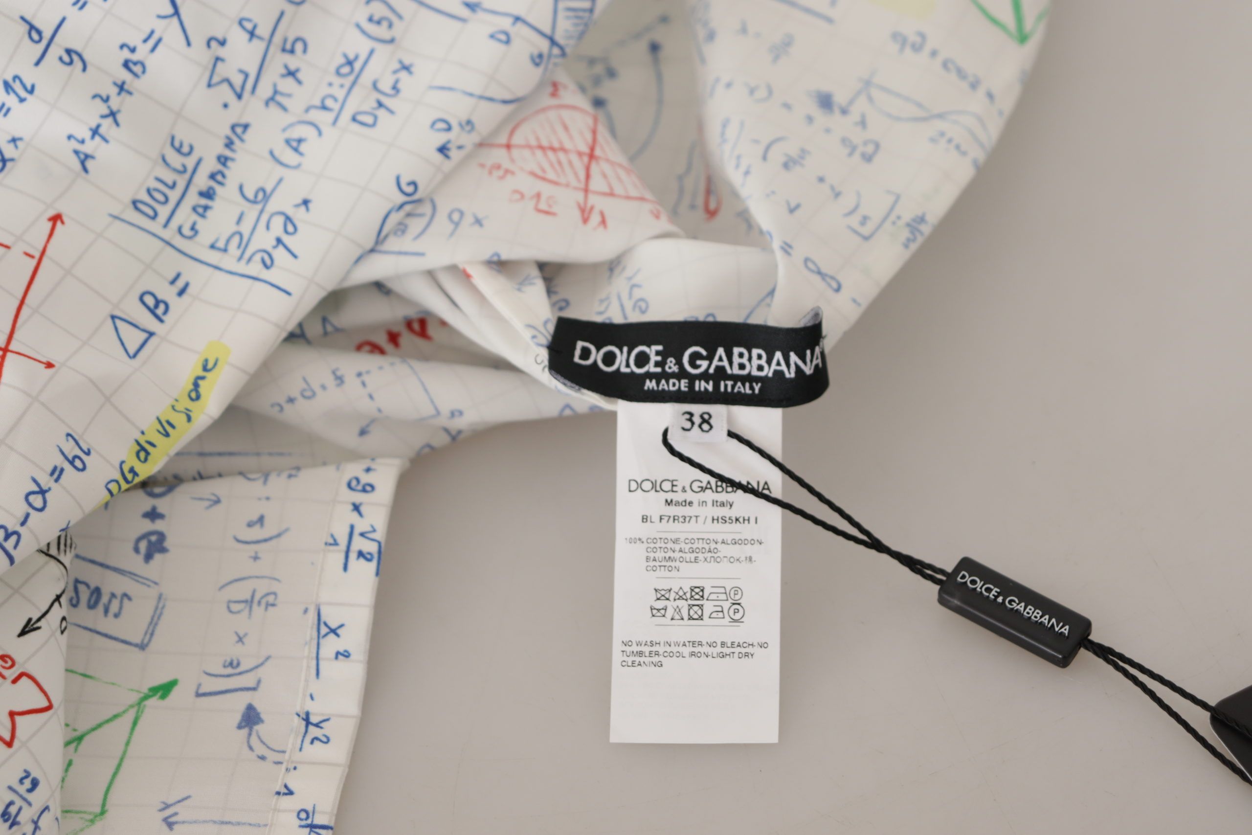 Dolce & Gabbana White Cotton Algebra Print Short Sleeves Top Dolce & Gabbana