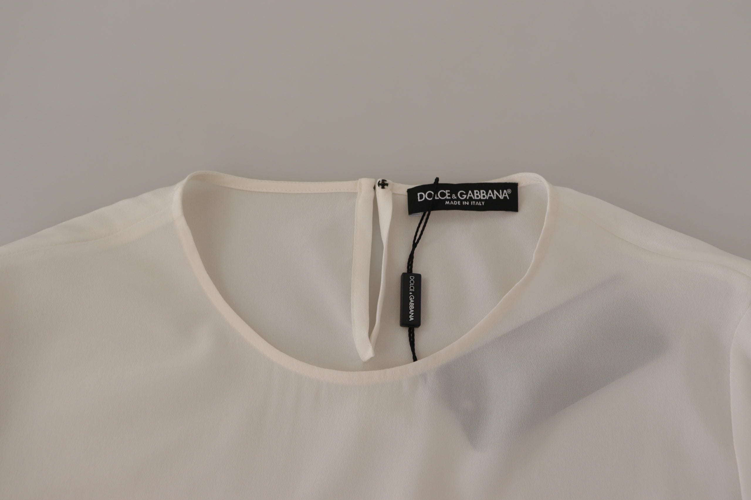 Dolce & Gabbana White Silk DG Logo Embroidered Long Sleeves Blouse Dolce & Gabbana