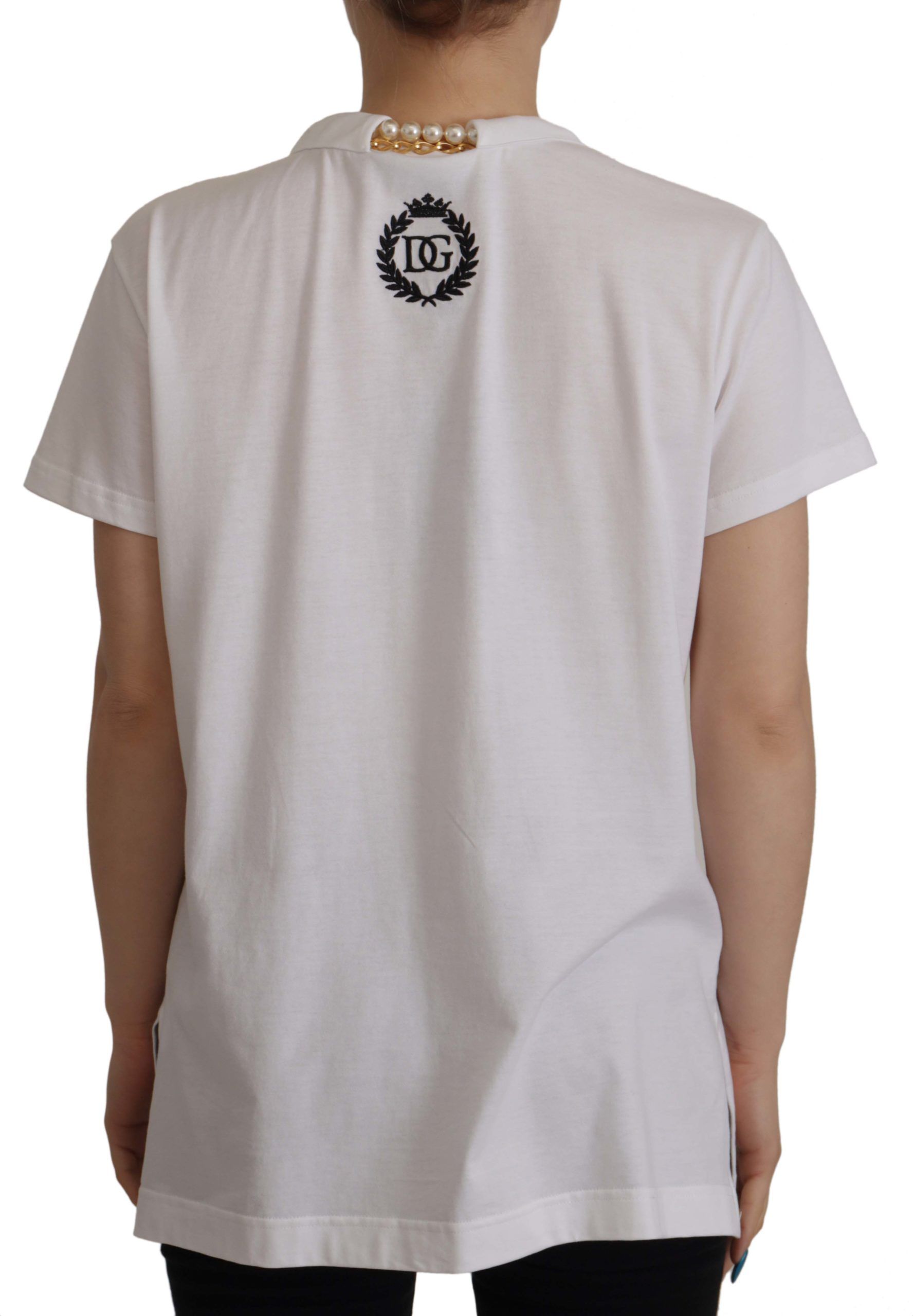 Dolce & Gabbana White Necklace Embellished Neckline T-shirt Top Dolce & Gabbana