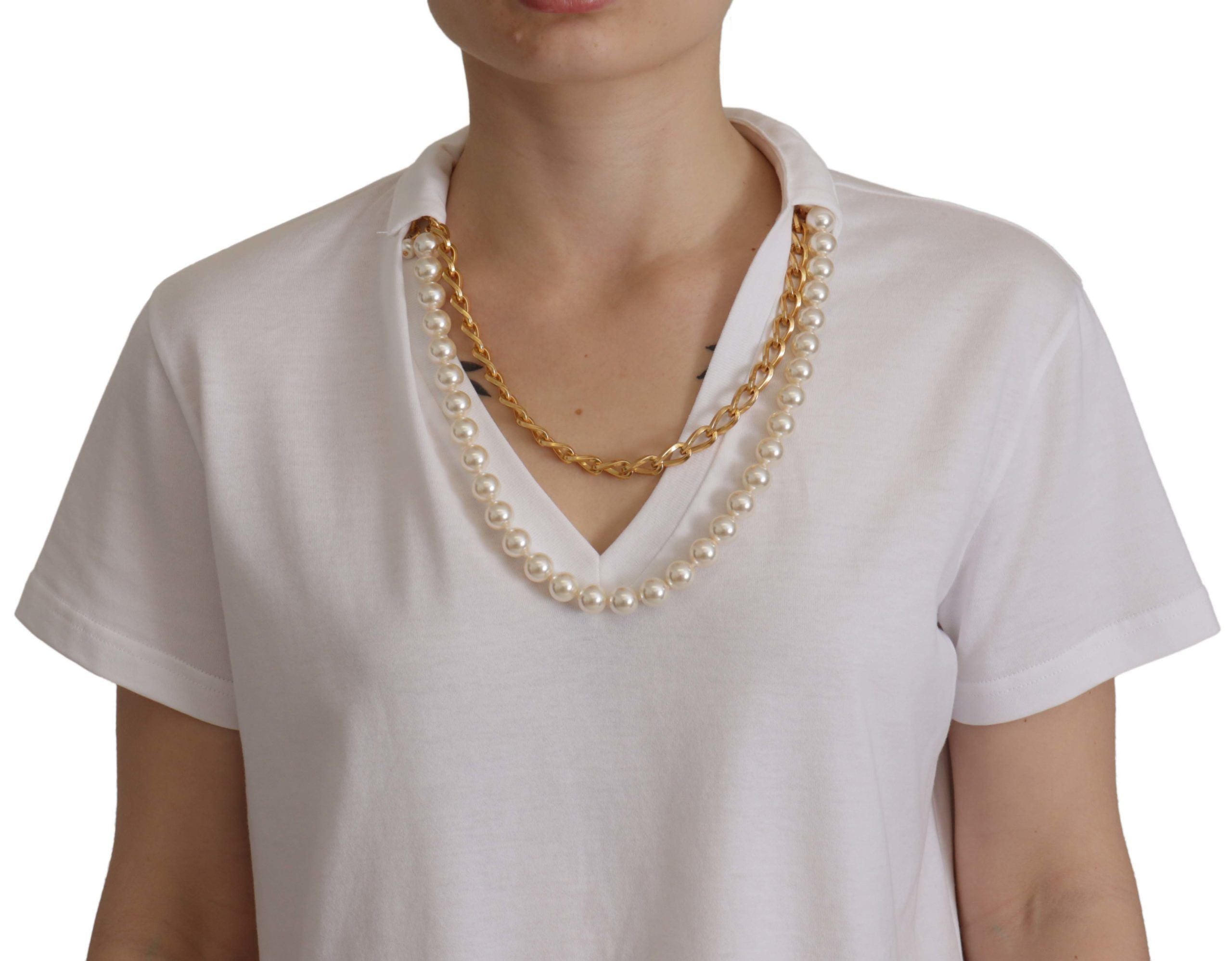 Dolce & Gabbana White Necklace Embellished Neckline T-shirt Top Dolce & Gabbana