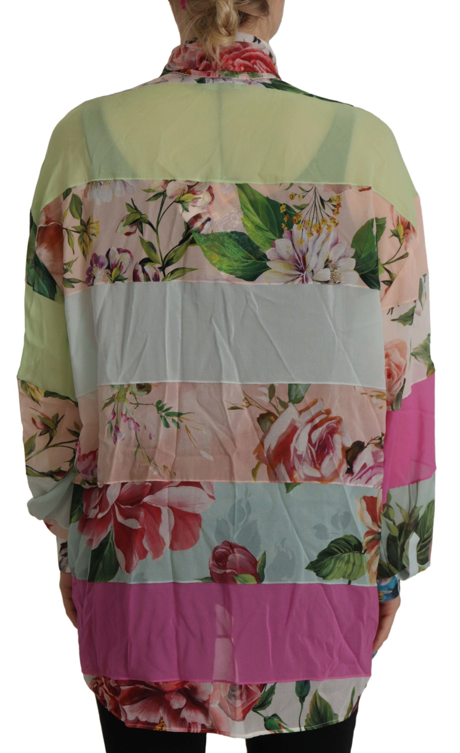Dolce & Gabbana Multicolor Floral Patchwork Design Ascot Collar Top Blouse Dolce & Gabbana