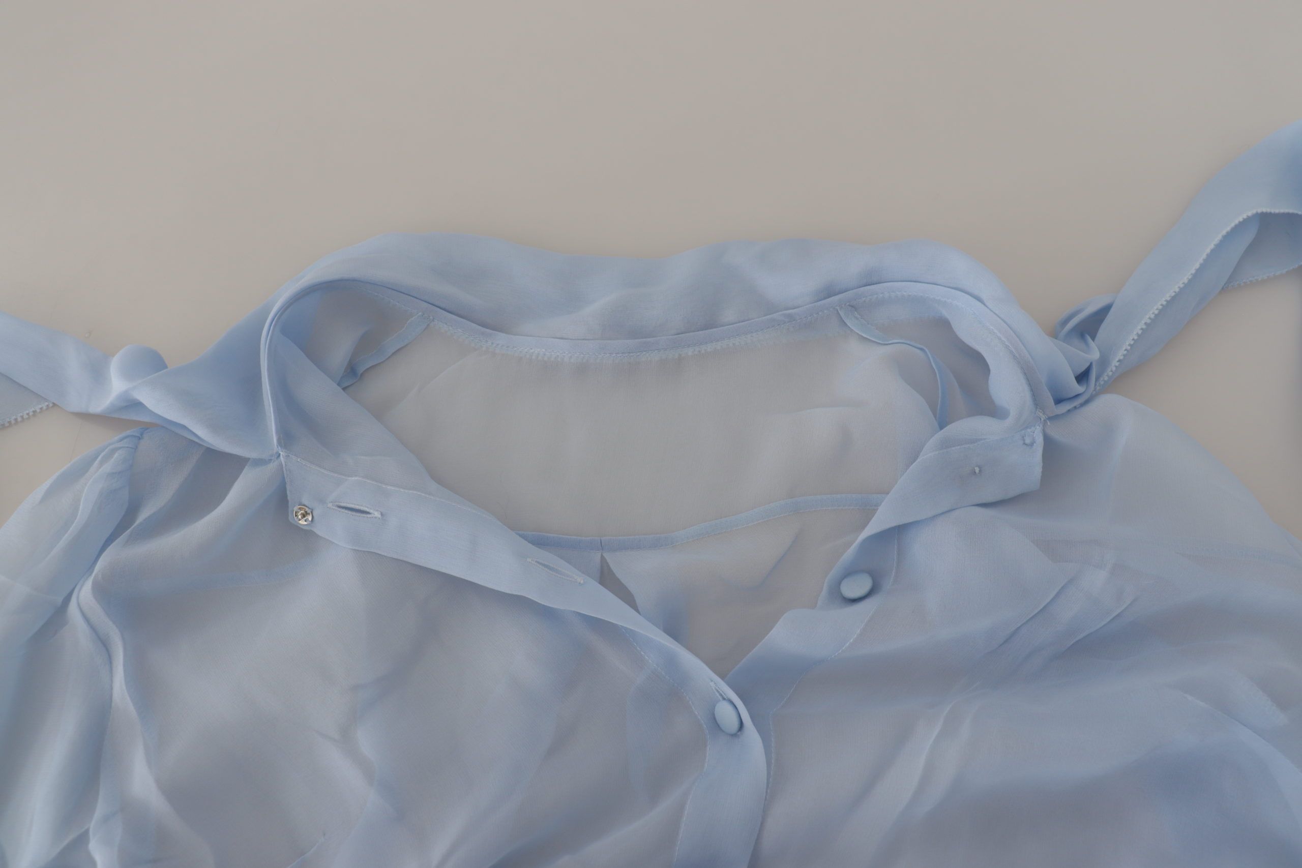 Dolce & Gabbana Light Blue Silk Ascot Collar Long Sleeves Top Dolce & Gabbana