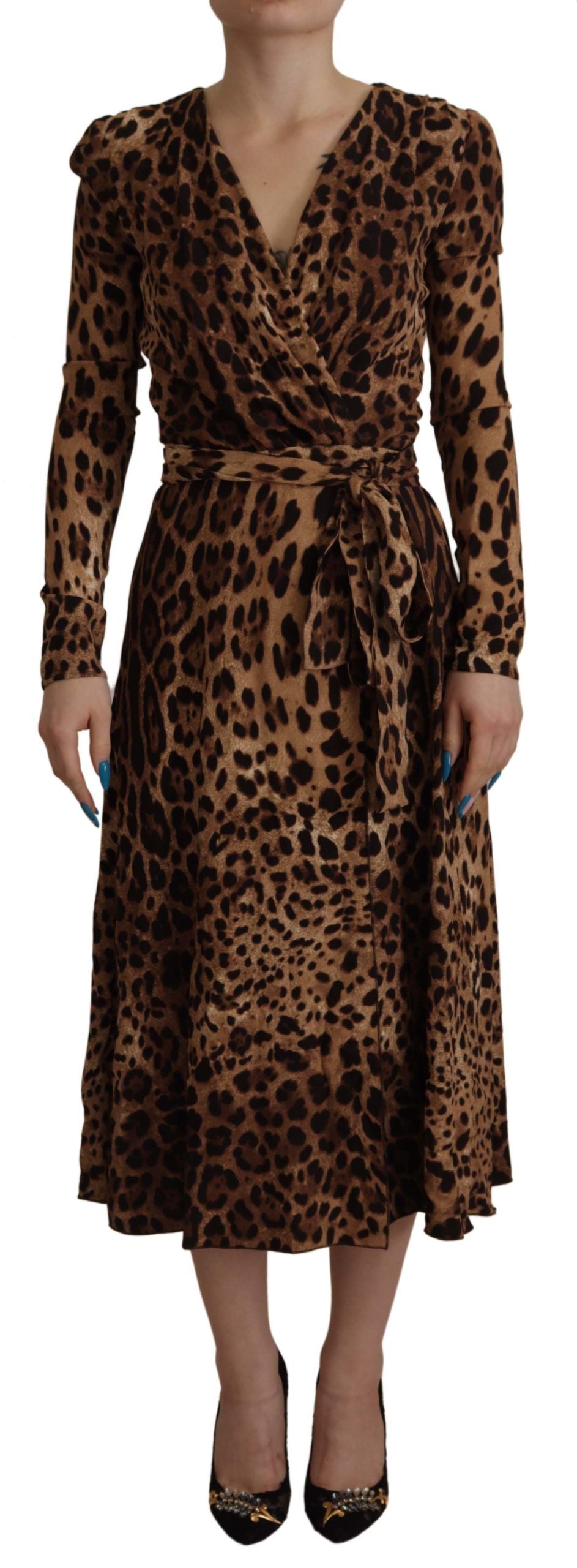 Dolce & Gabbana Brown Leopard Wrap A-line Maxi Viscose Dress Dolce & Gabbana