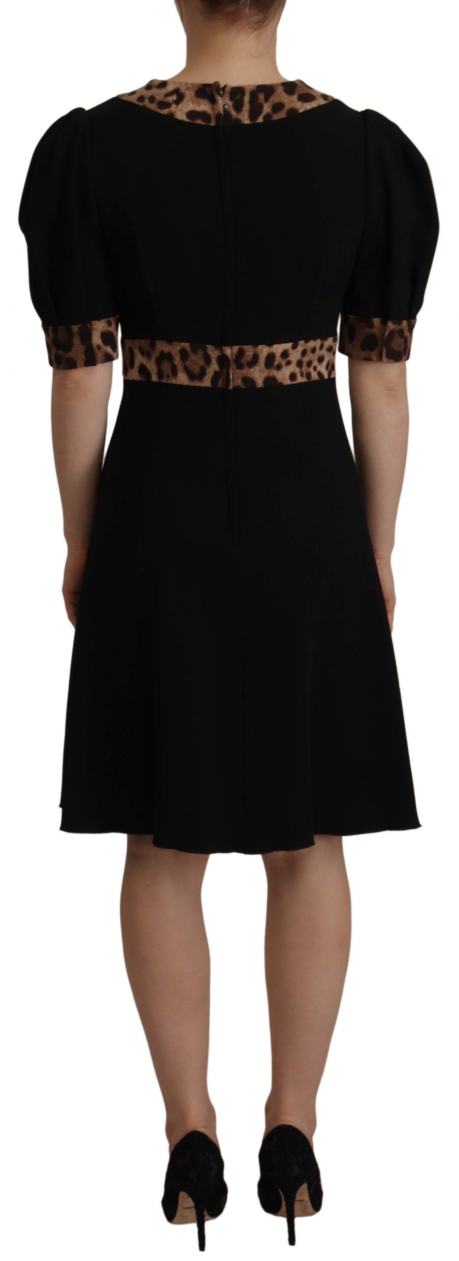 Dolce & Gabbana Black Leopard A-line Knee Length Dress Dolce & Gabbana