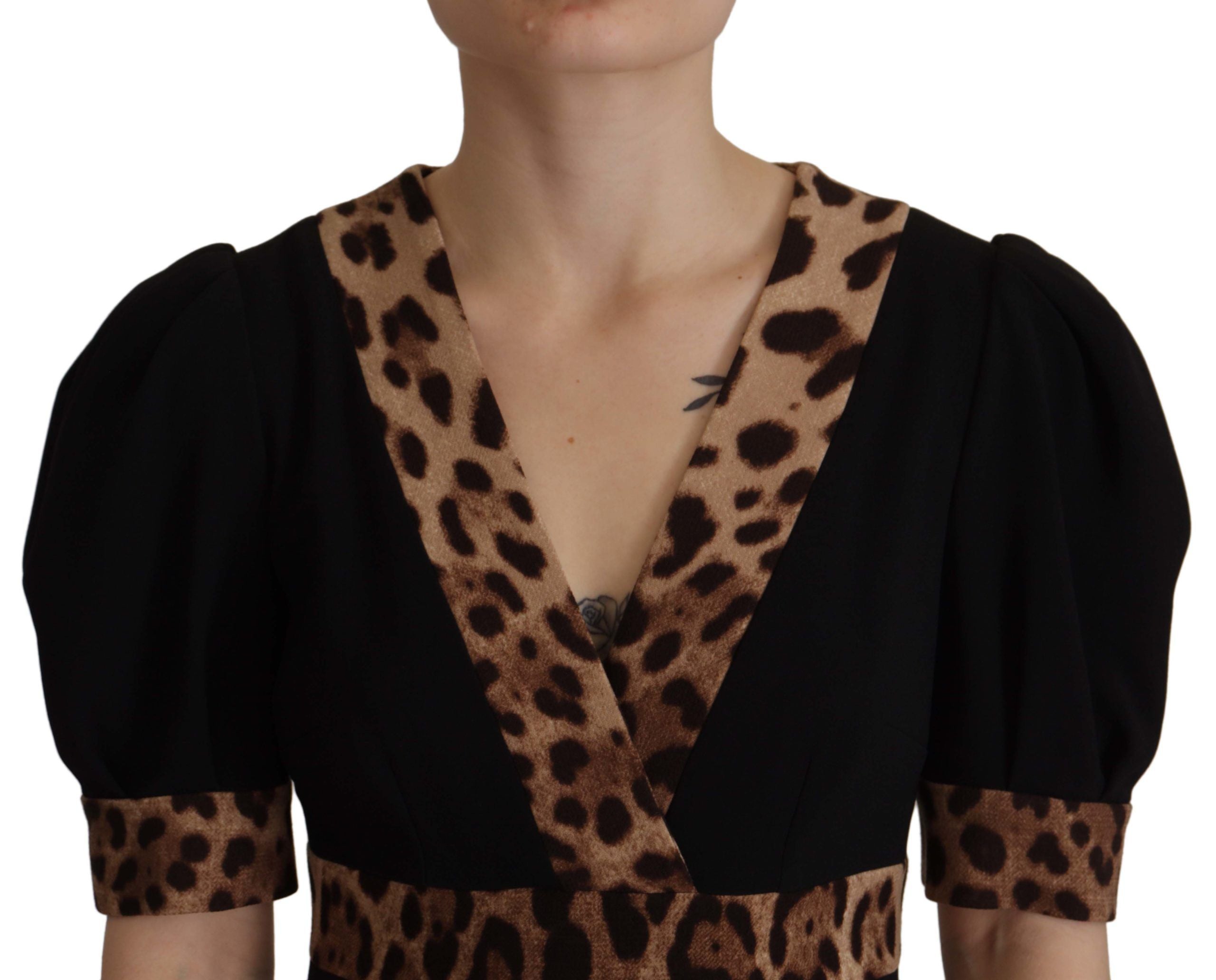 Dolce & Gabbana Black Leopard A-line Knee Length Dress Dolce & Gabbana
