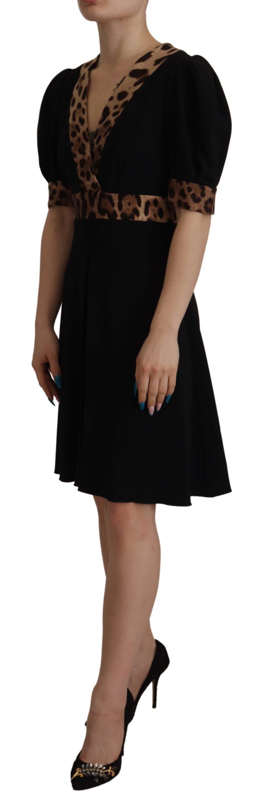 Dolce & Gabbana Black Leopard A-line Knee Length Dress Dolce & Gabbana