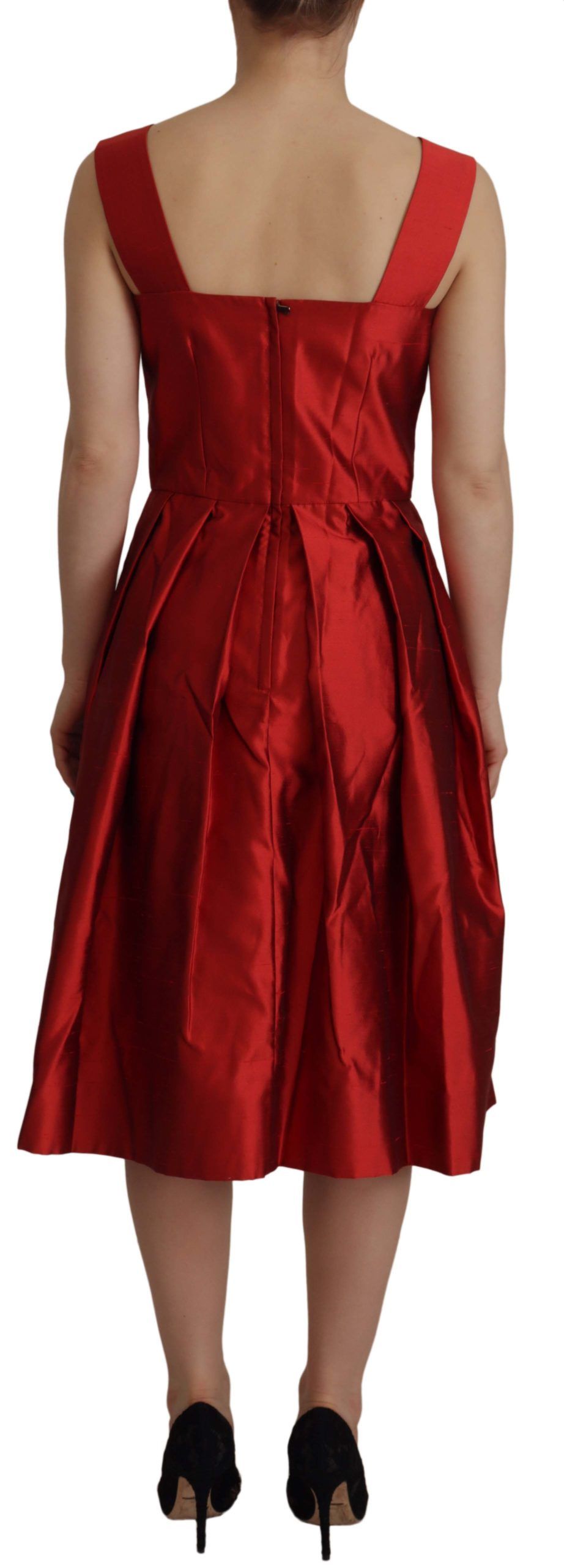 Dolce & Gabbana Red A-line Pleated Satin Silk Dress Dolce & Gabbana