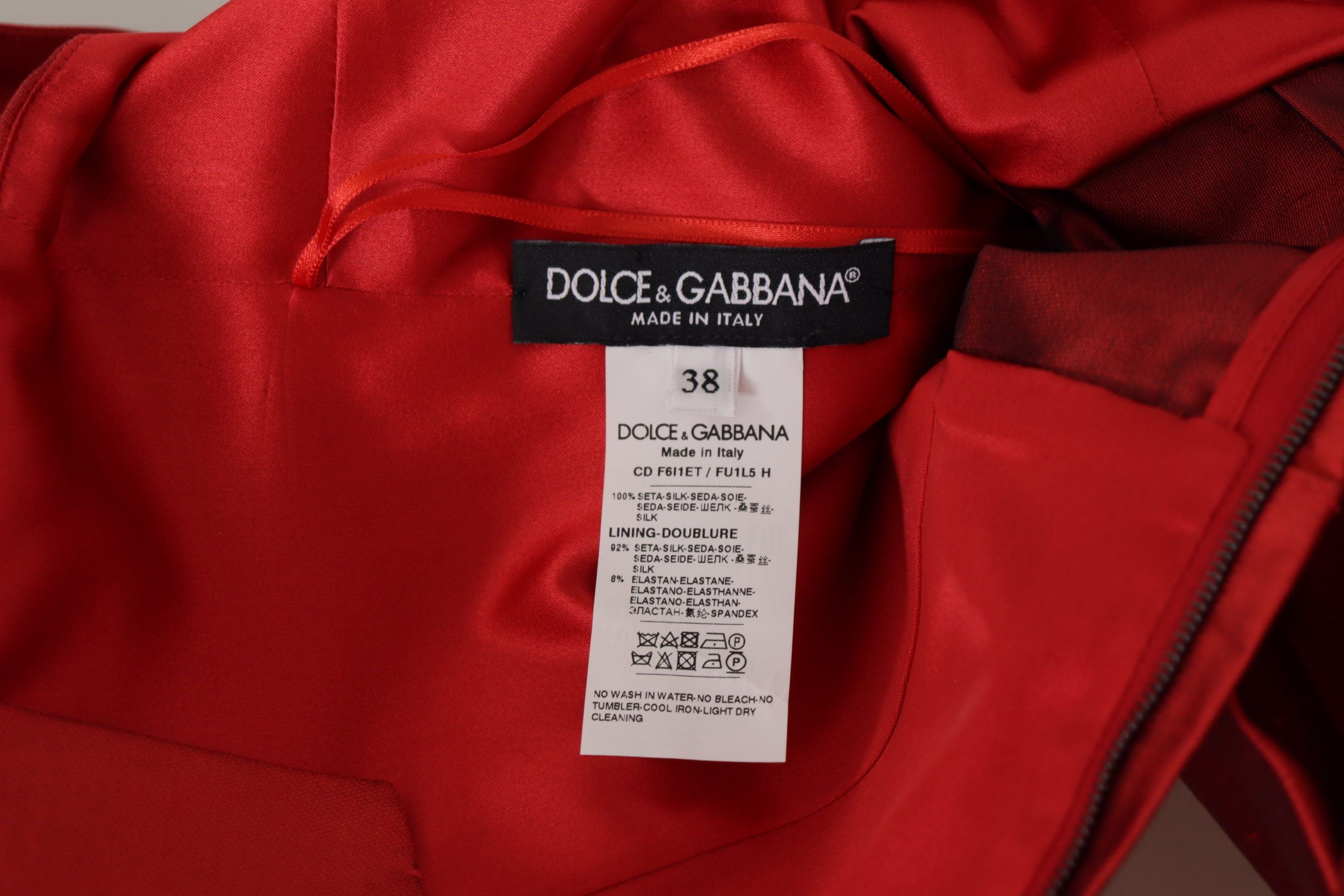 Dolce & Gabbana Red A-line Pleated Satin Silk Dress Dolce & Gabbana