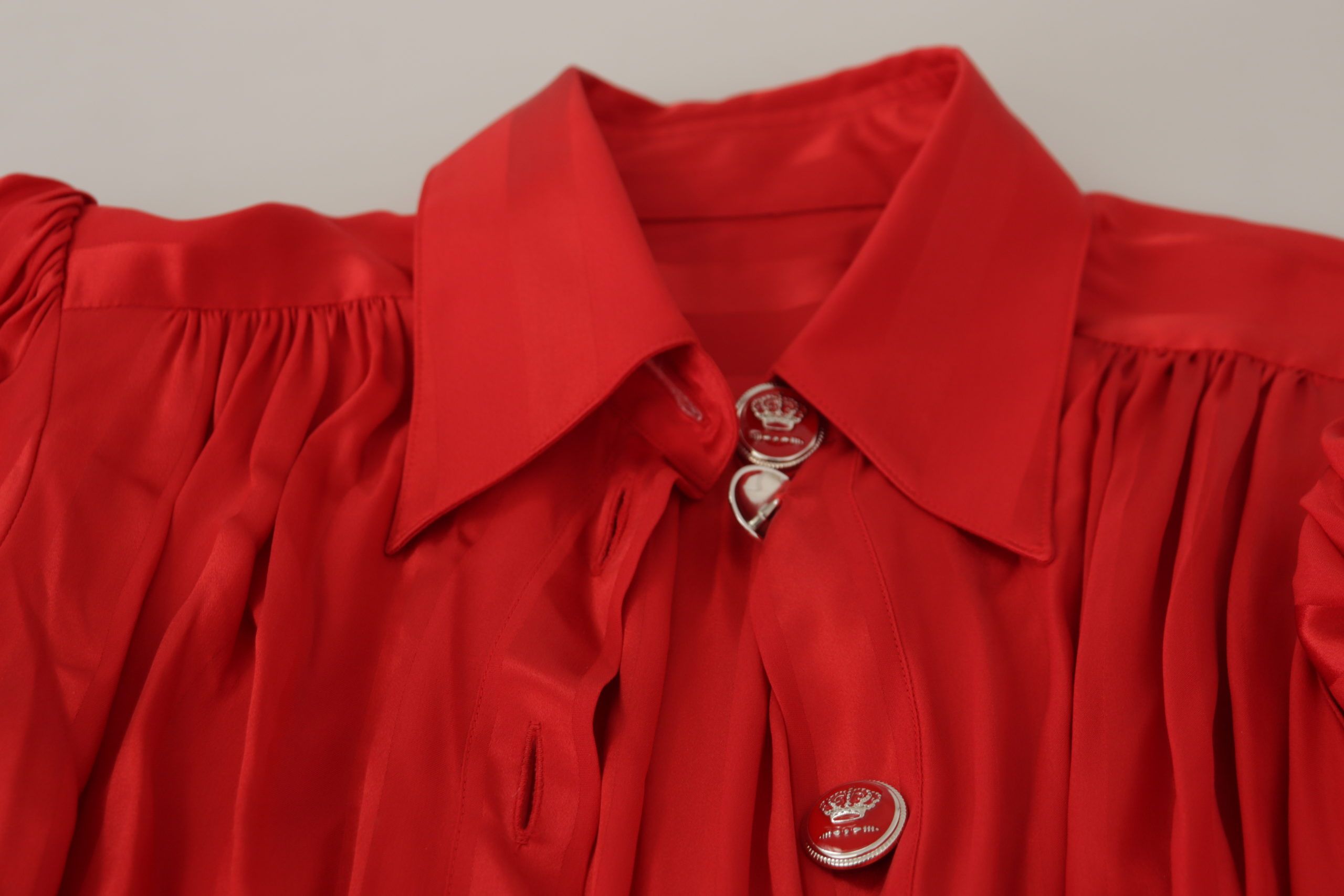 Dolce & Gabbana Red Button Down Belted Midi Satin Silk Dress Dolce & Gabbana