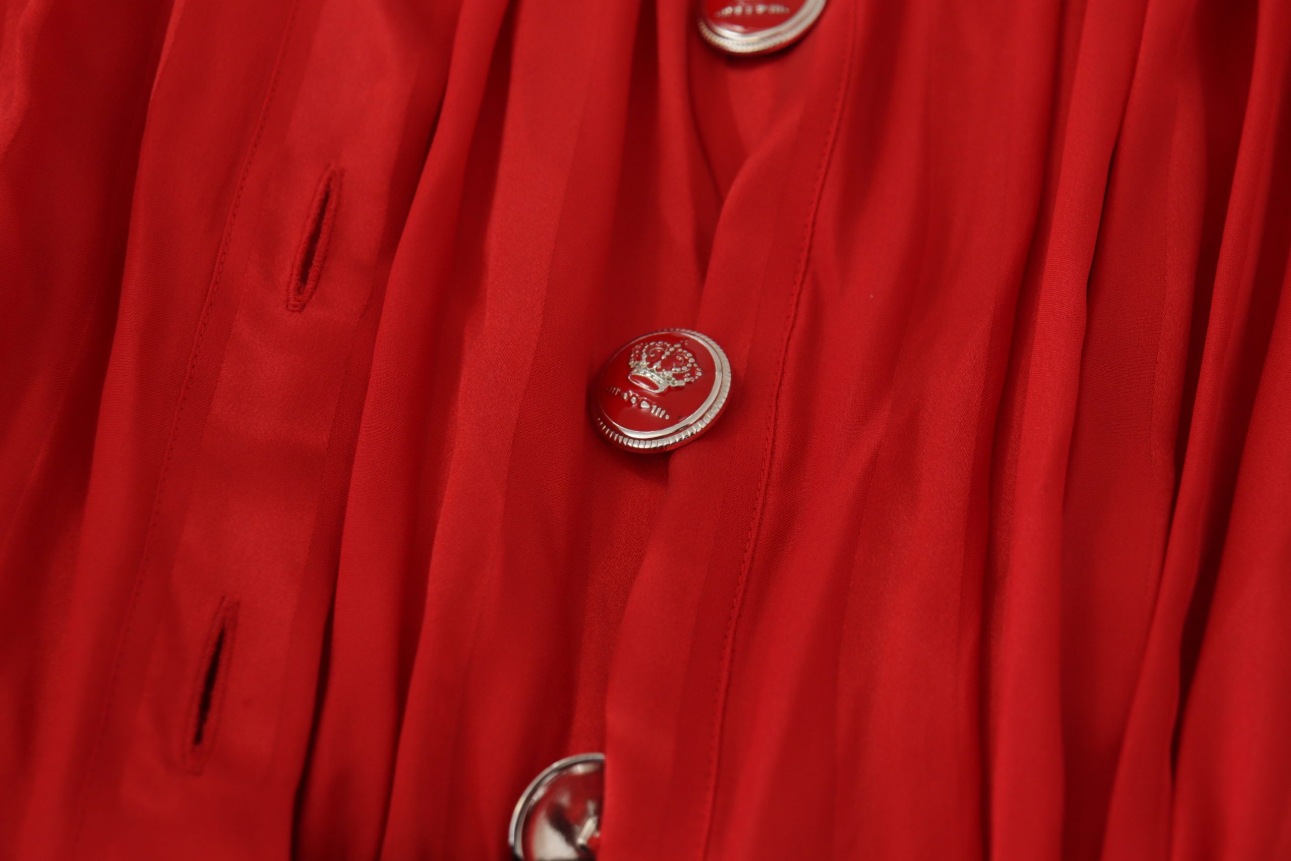 Dolce & Gabbana Red Button Down Belted Midi Satin Silk Dress Dolce & Gabbana