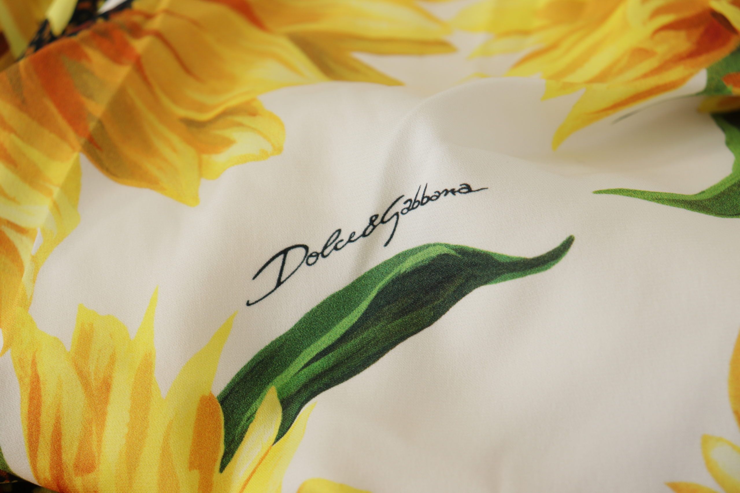 Dolce & Gabbana White Sunflower Print Sheath Midi Silk Dolce & Gabbana