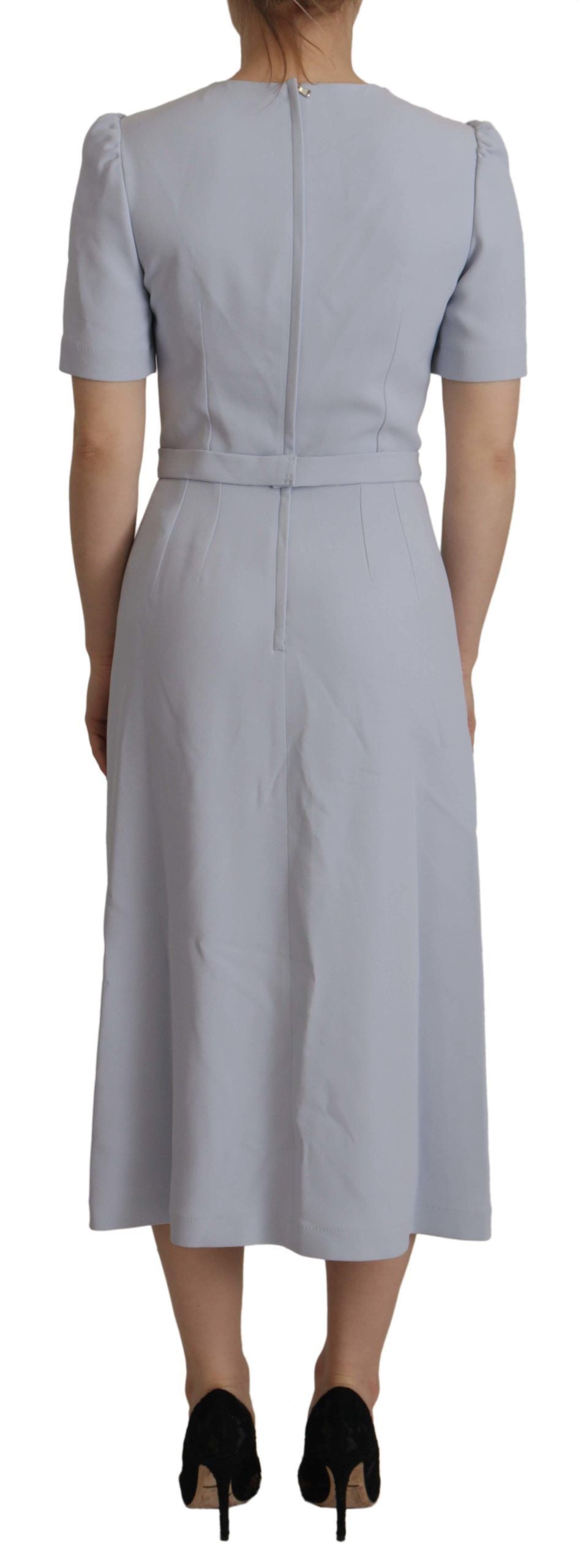 Dolce & Gabbana Blue Floral Applique Midi Viscose Dress Dolce & Gabbana