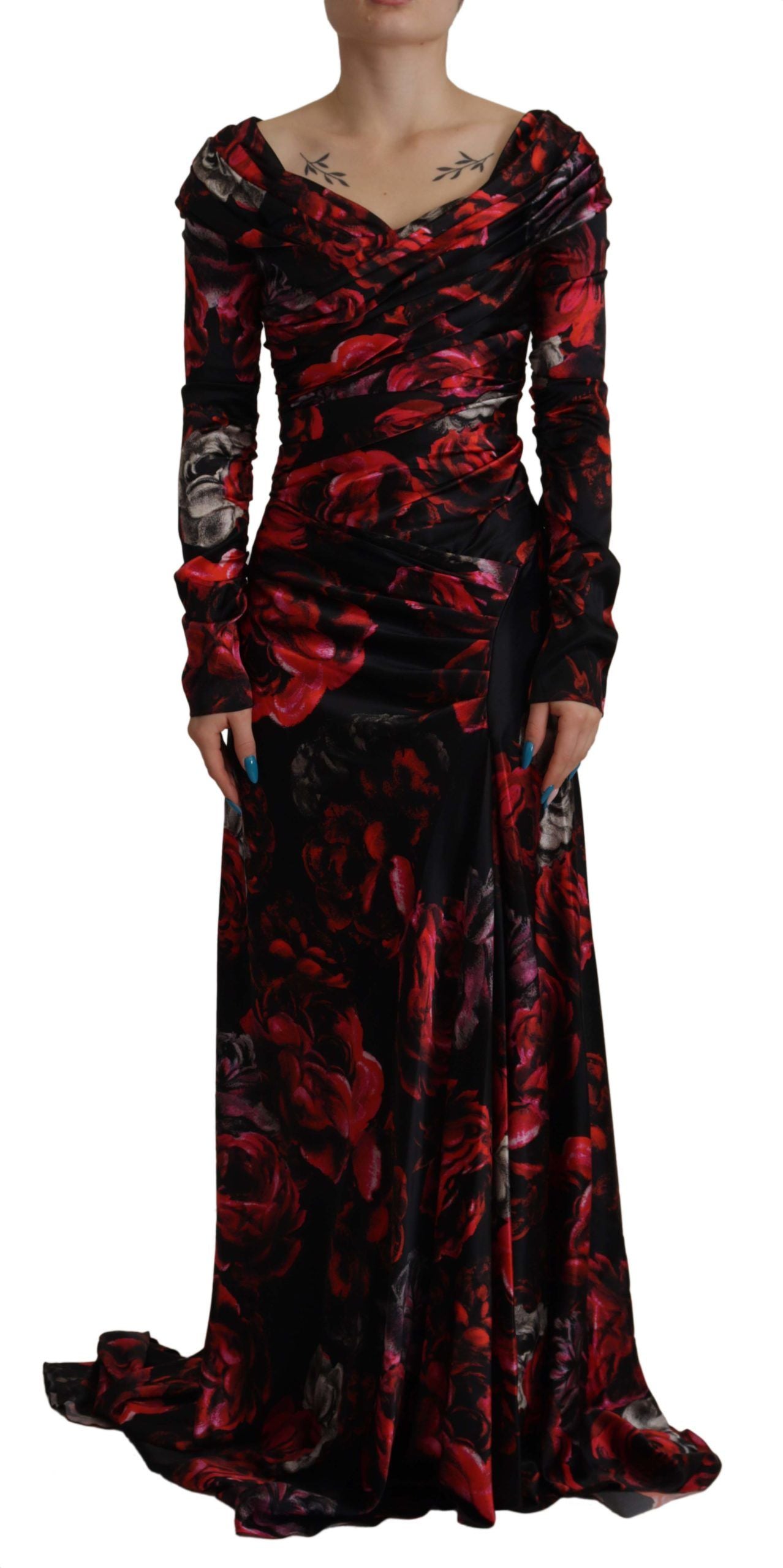 Dolce & Gabbana Black Floral Roses A-Line Sheath Gown Dress Dolce & Gabbana
