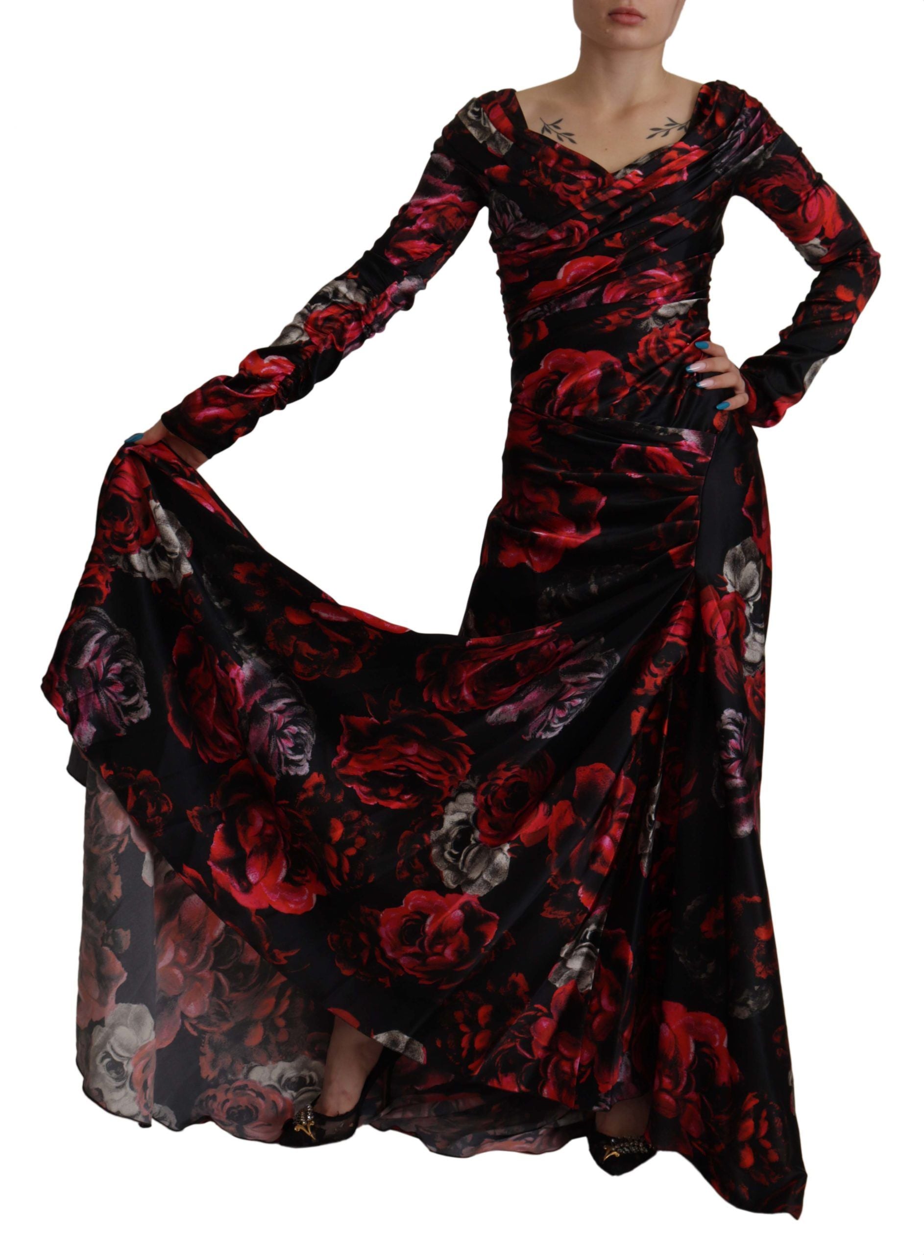 Dolce & Gabbana Black Floral Roses A-Line Sheath Gown Dress Dolce & Gabbana