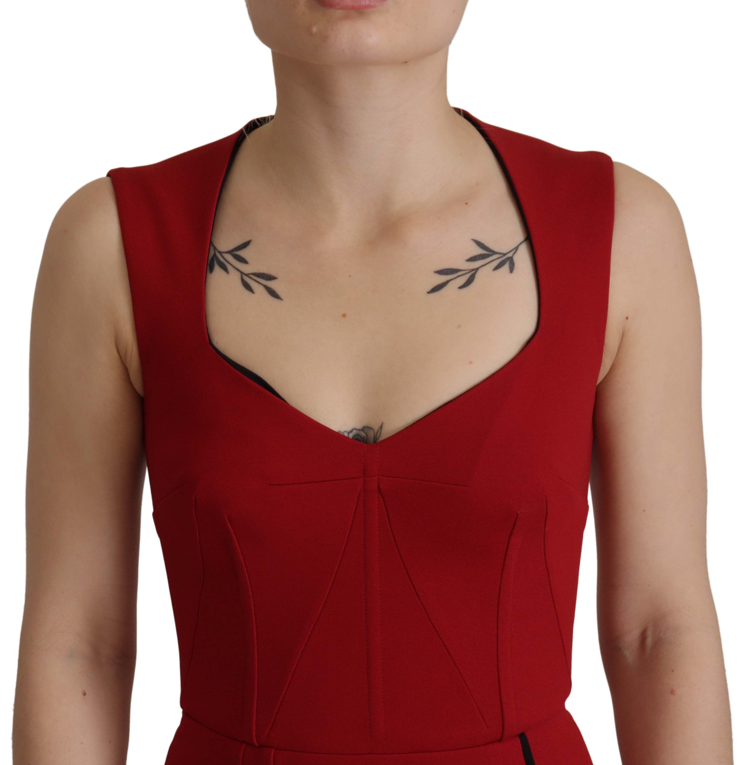 Dolce & Gabbana Red Sweetheart Neck Bodycon Midi Dress Dolce & Gabbana