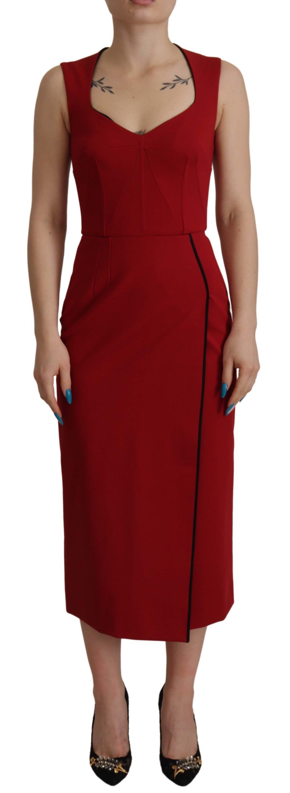 Dolce & Gabbana Red Sweetheart Neck Bodycon Midi Dress Dolce & Gabbana