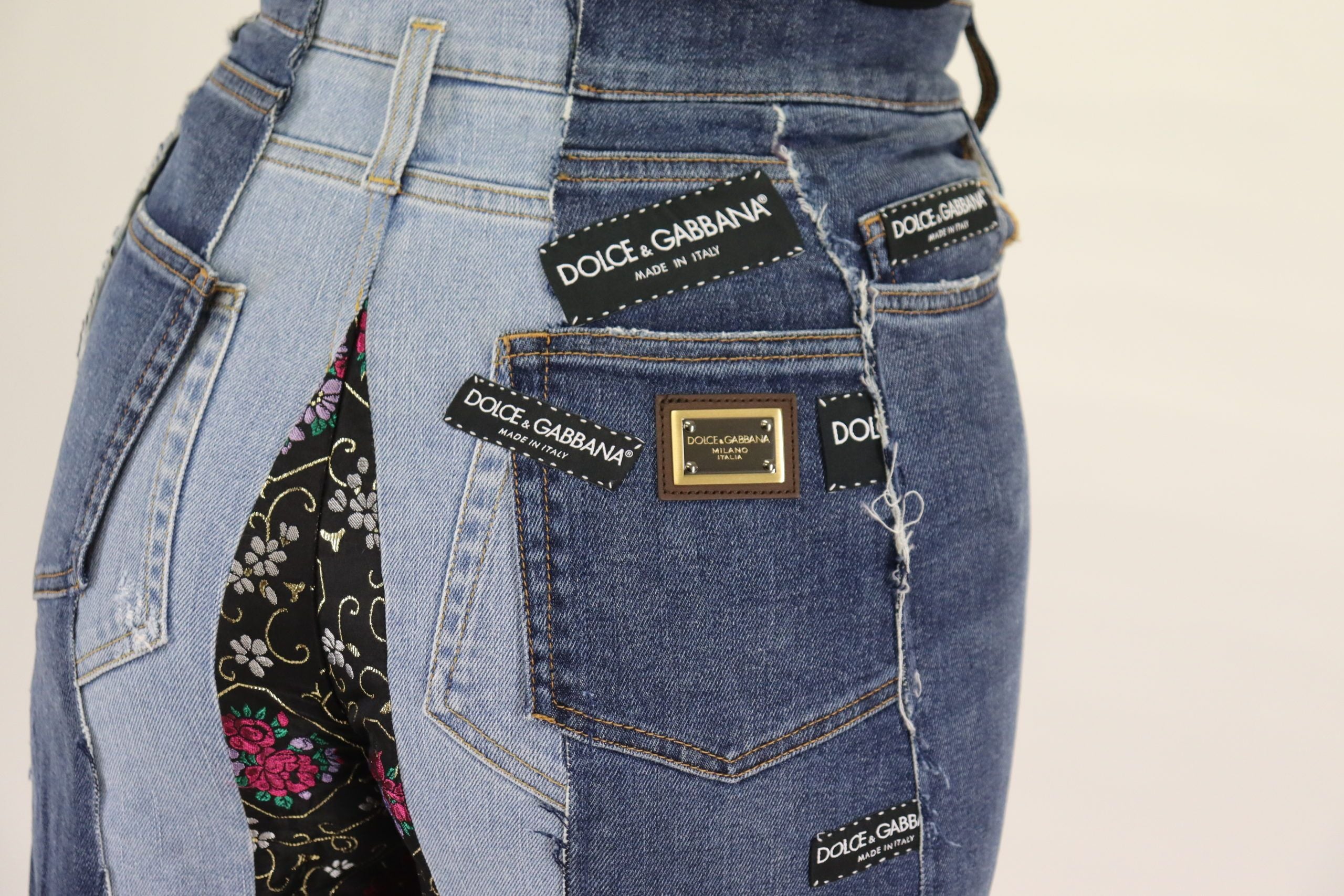 Dolce & Gabbana Multicolor Patchwork DG Fashion Wide Leg Denim Pant Dolce & Gabbana