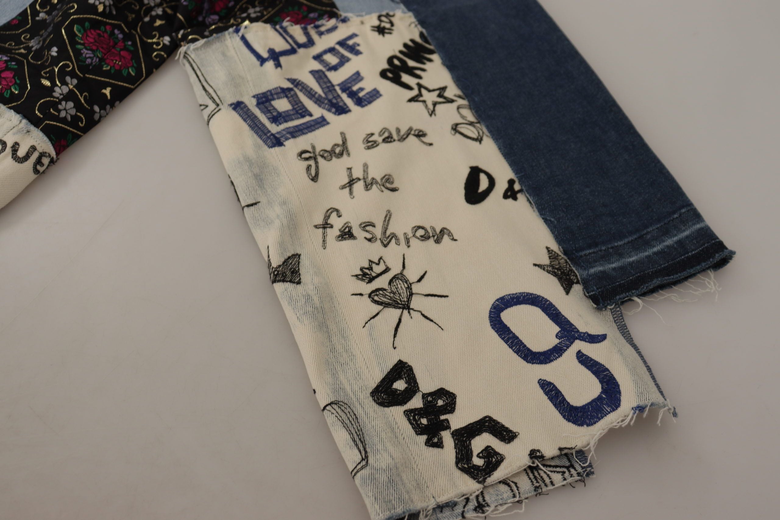 Dolce & Gabbana Multicolor Patchwork DG Fashion Wide Leg Denim Pant Dolce & Gabbana