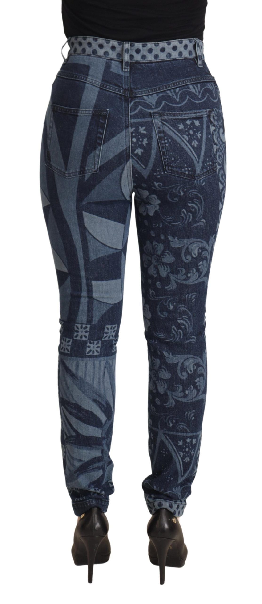 Dolce & Gabbana Blue Floral High Waist Skinny Denim Jeans Dolce & Gabbana