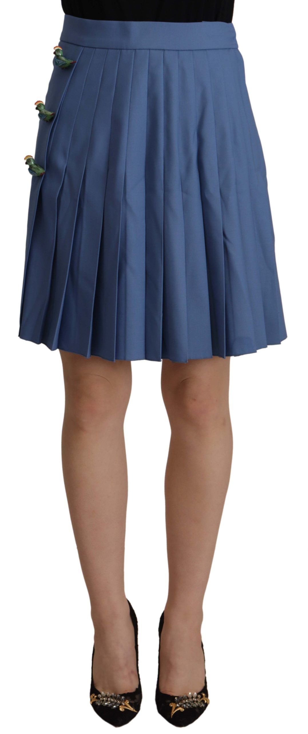 Dolce & Gabbana Blue Embellished Pleated Mini Skirt Wool Dolce & Gabbana