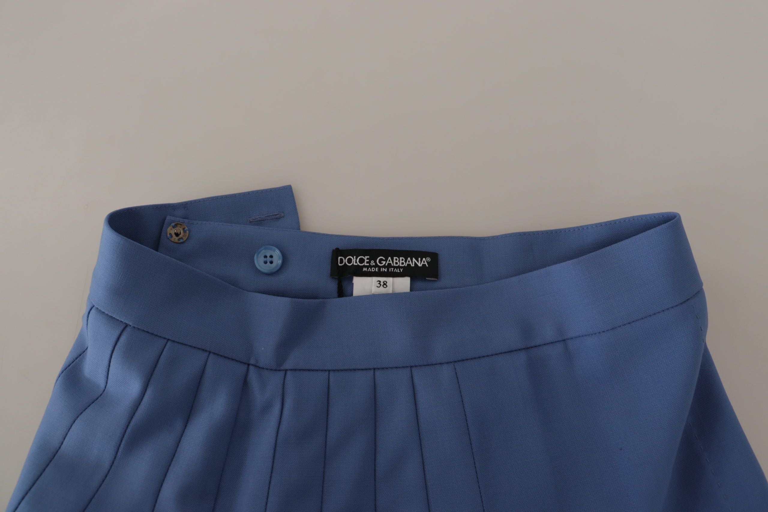 Dolce & Gabbana Blue Embellished Pleated Mini Skirt Wool Dolce & Gabbana