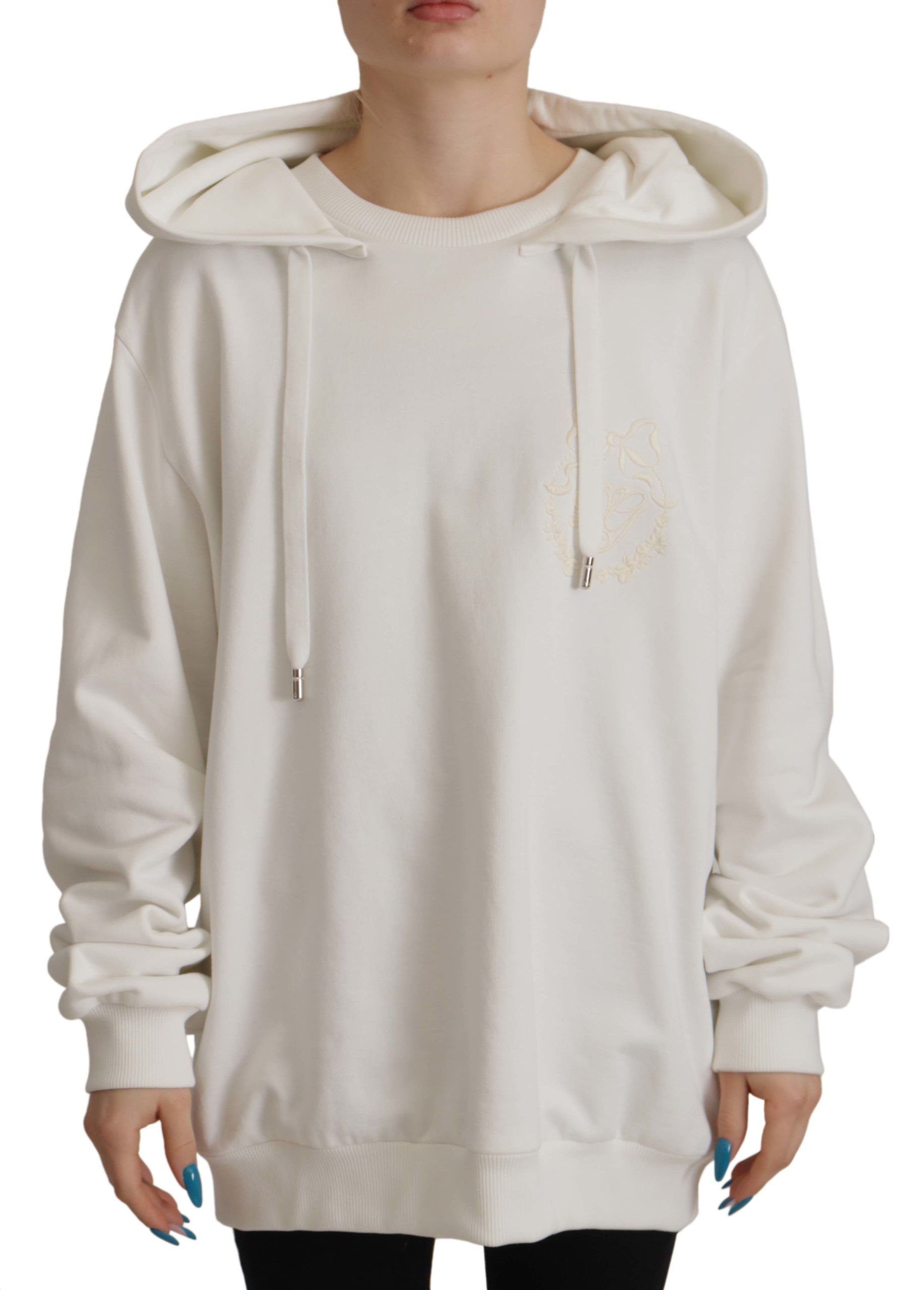 Dolce & Gabbana White Hoodie Pullover Embroidered Sweater Dolce & Gabbana