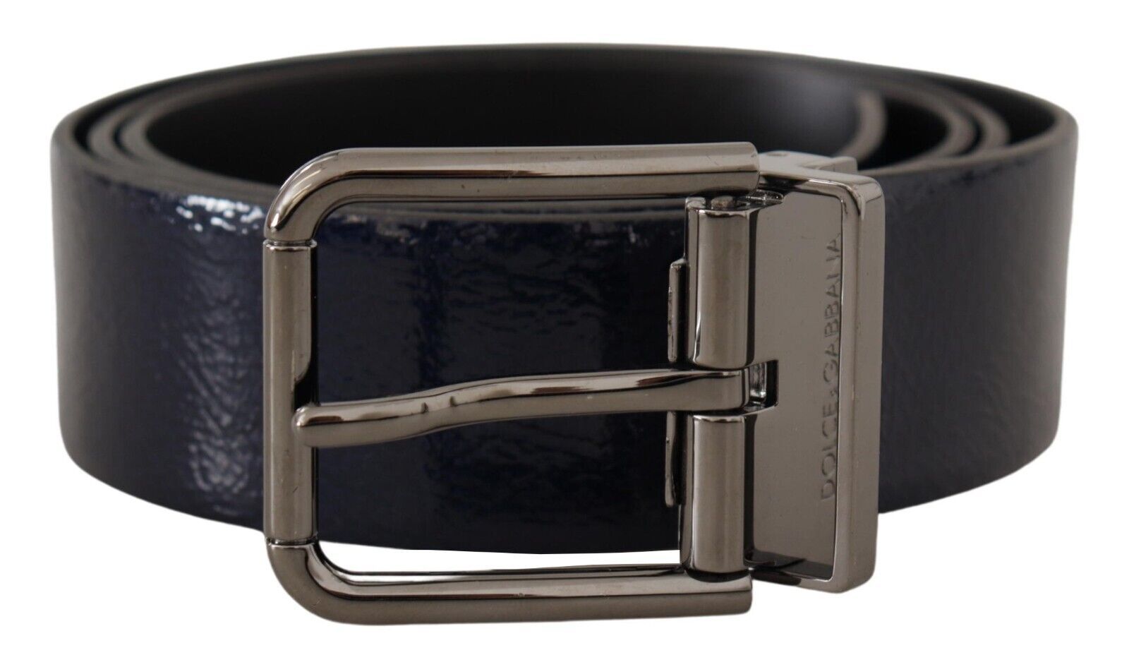 Dolce & Gabbana Blue Patent Leather Vernice Silver Logo Buckle Belt Dolce & Gabbana