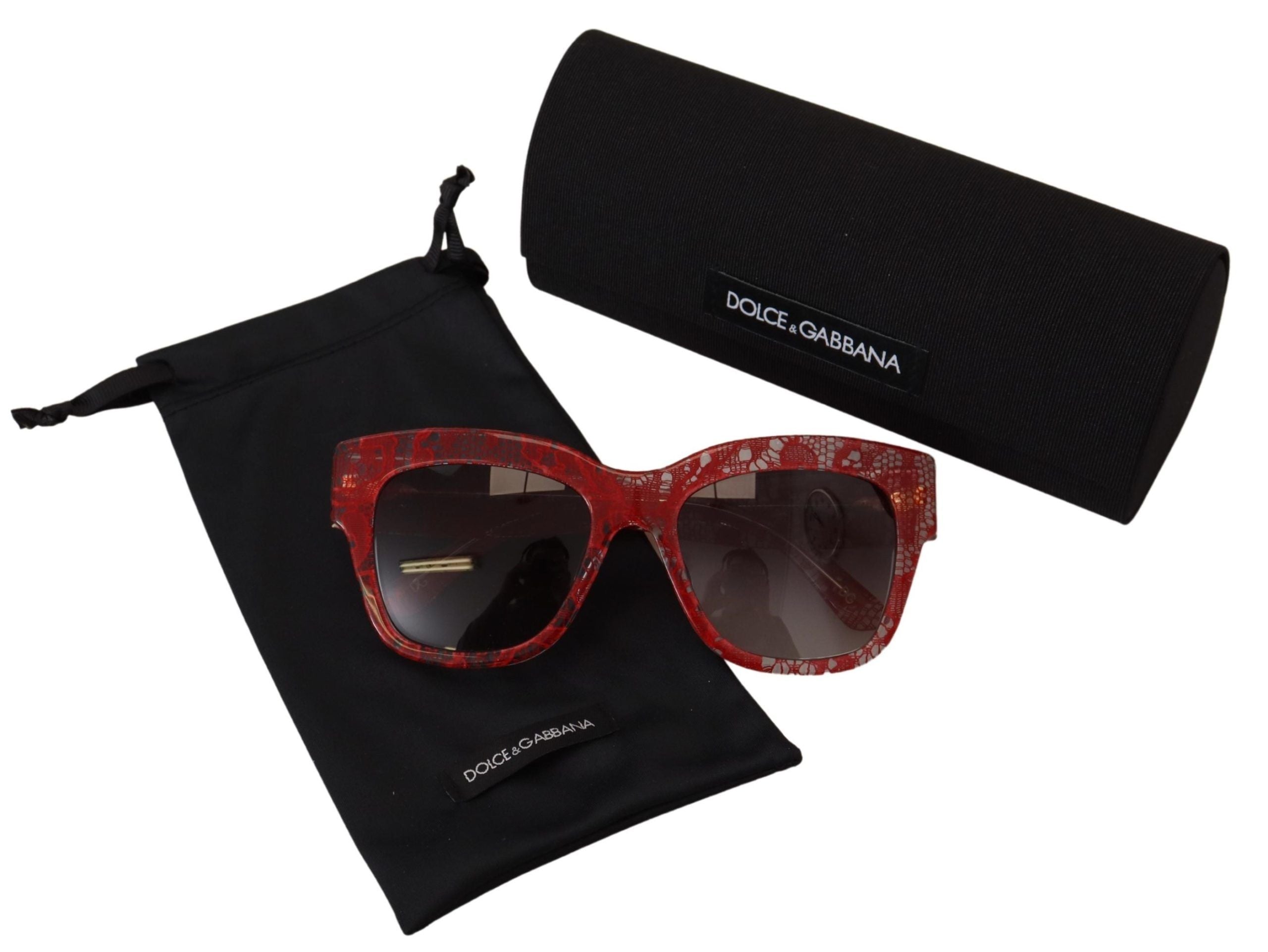 Dolce & Gabbana Red Lace Acetate Rectangle Shades DG4231F Sunglasses Dolce & Gabbana