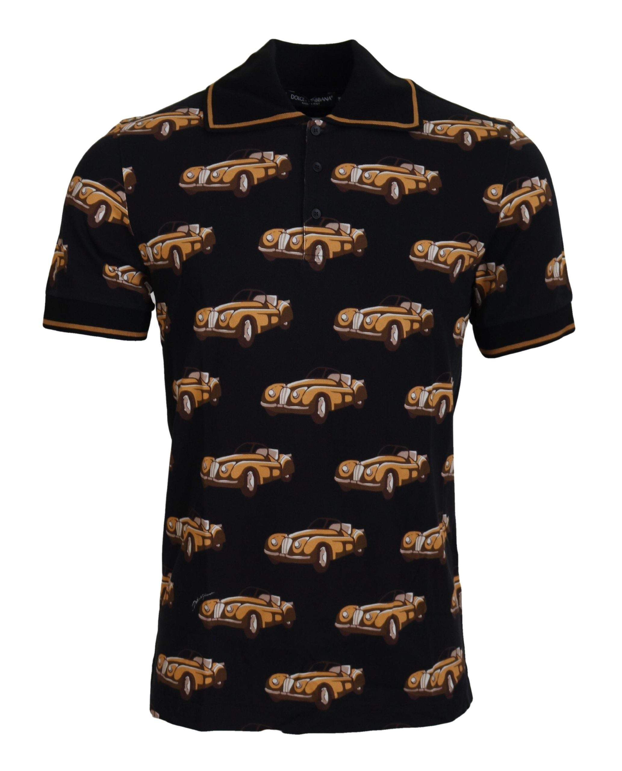 Dolce & Gabbana Black Car Print Short Sleeve Polo T-shirt Dolce & Gabbana
