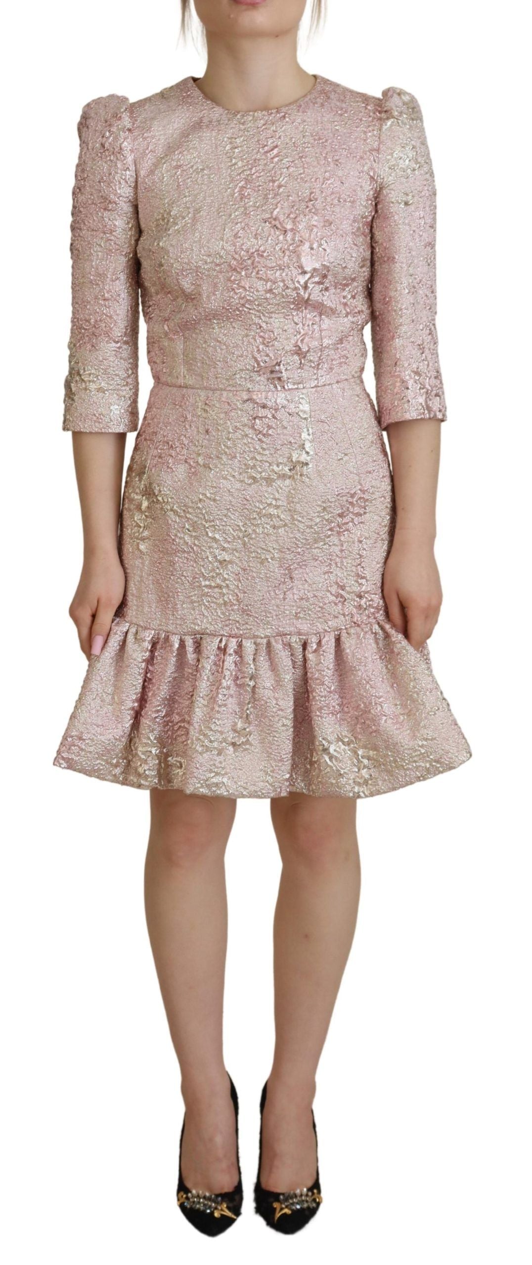 Dolce & Gabbana Pink Jaquard 3/4 Sleeve Sheath Midi Dress Dolce & Gabbana