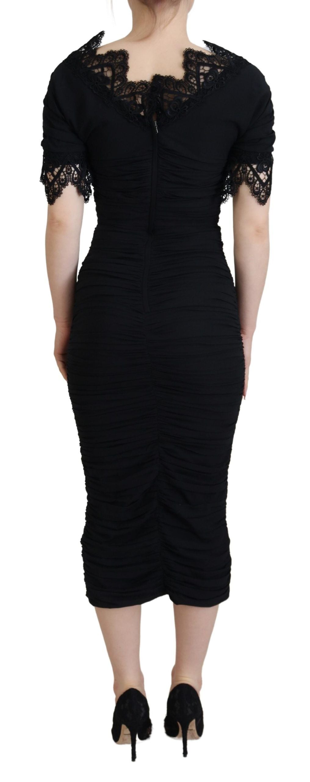 Dolce & Gabbana Black Sheath Midi Bodycon Lace Silk Dress Dolce & Gabbana