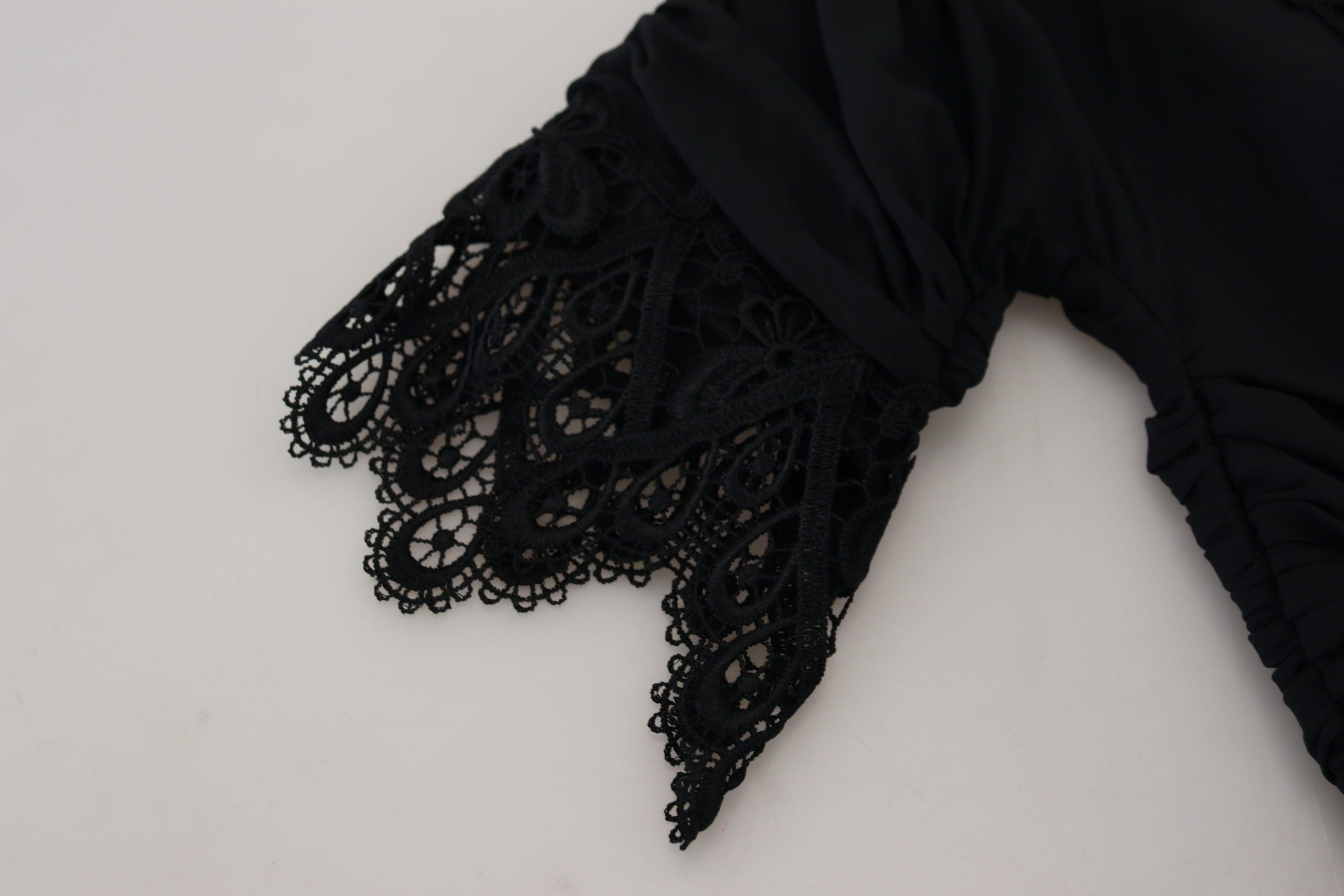Dolce & Gabbana Black Sheath Midi Bodycon Lace Silk Dress Dolce & Gabbana