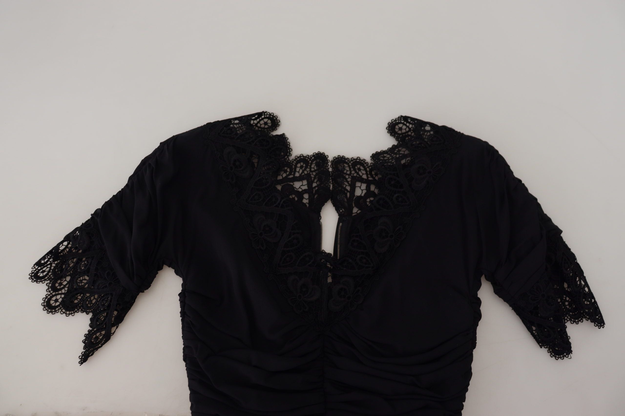 Dolce & Gabbana Black Sheath Midi Bodycon Lace Silk Dress Dolce & Gabbana
