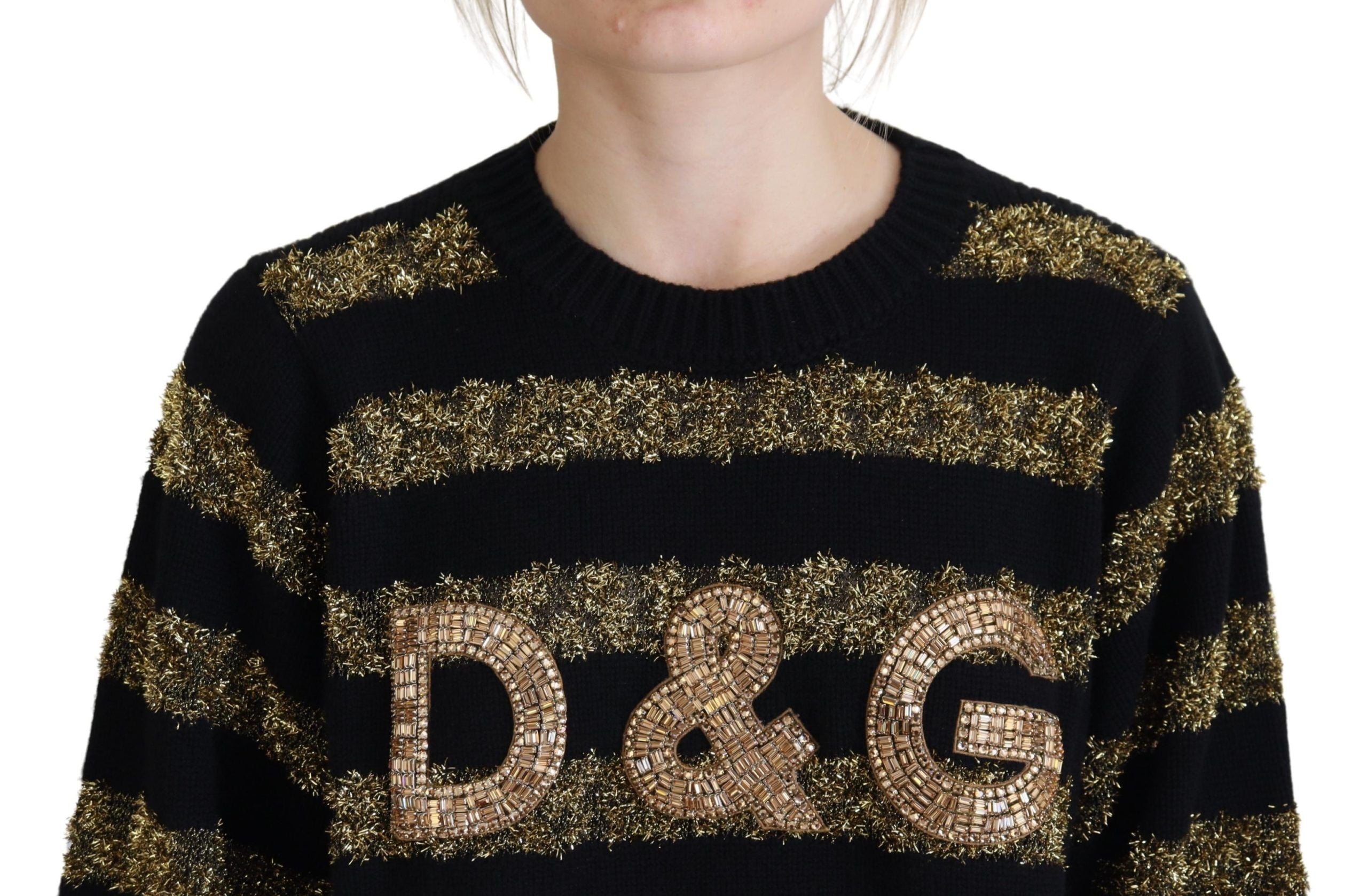 Dolce & Gabbana Black Gold D&G Crystal Cashmere Sweater Dolce & Gabbana
